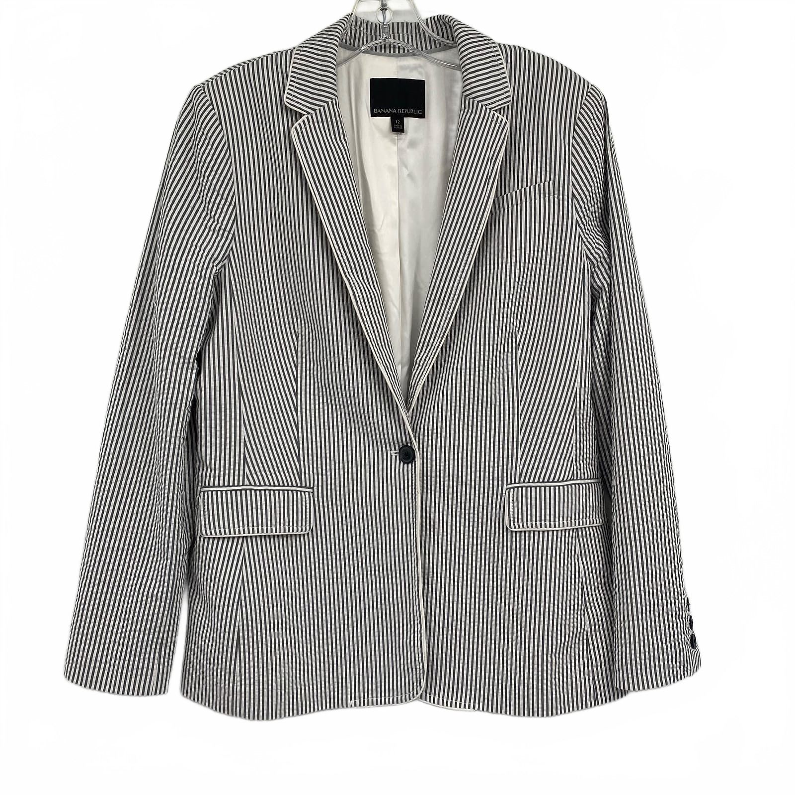Banana Republic White Gray Striped Cotton Blend Blazer