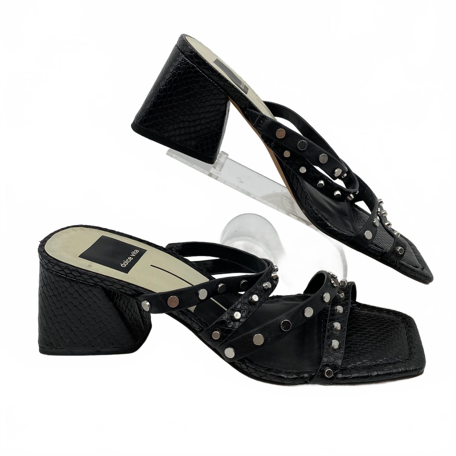 Dolce Vita Black Studded Strappy Block Heel Sandals