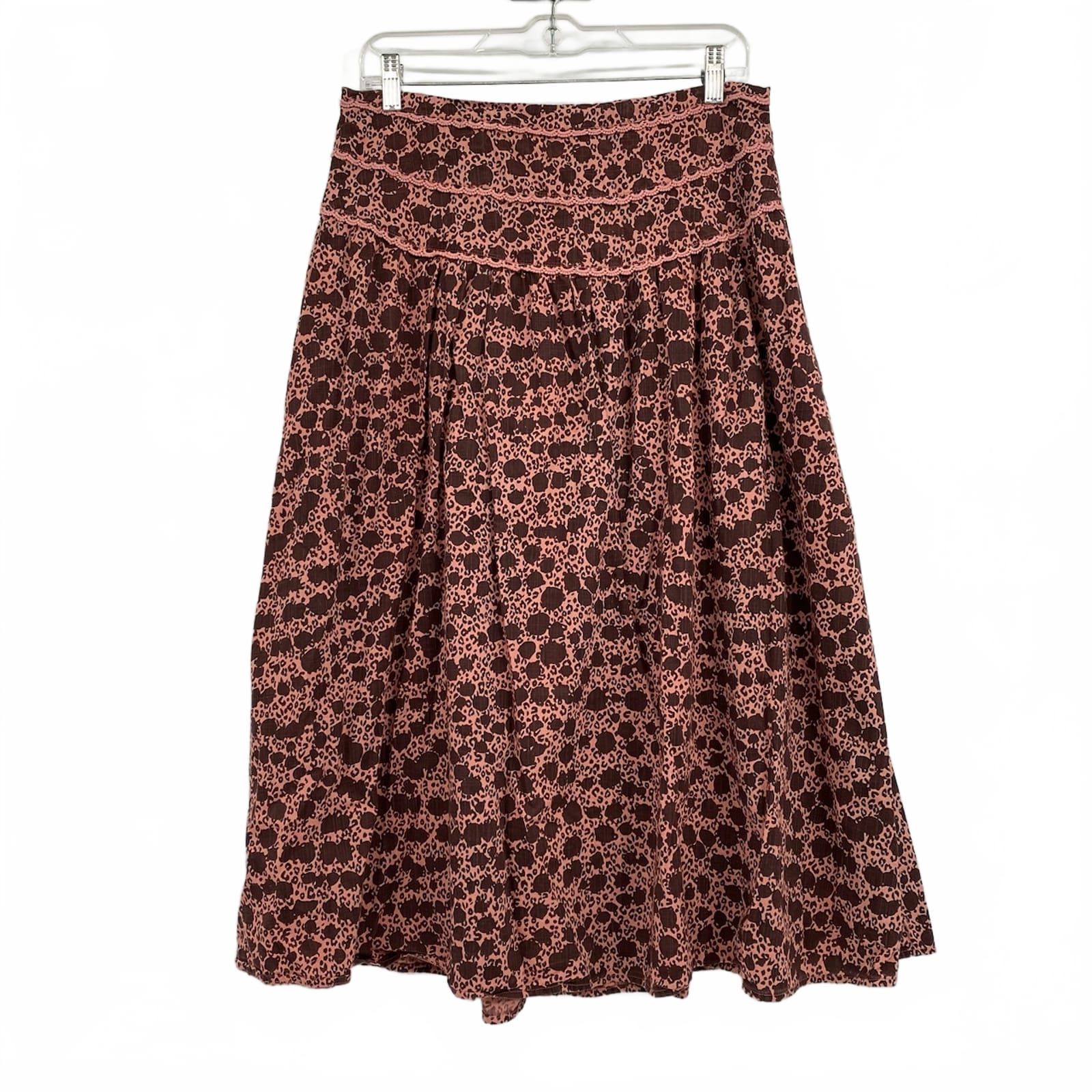 Anthropologie Pink Brown Spotted Midi Skirt