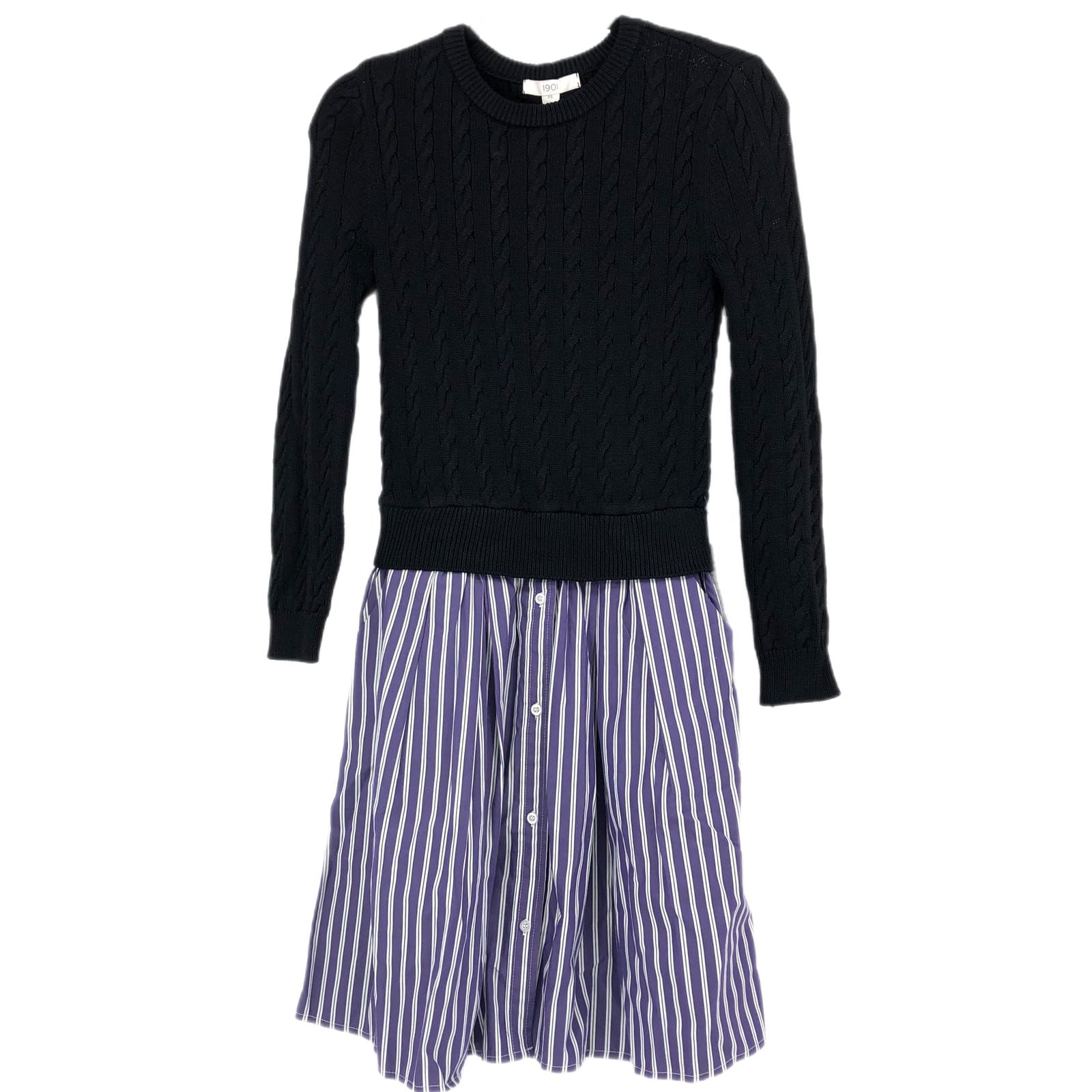 1901 Black and Purple Pullover Sweater Dress