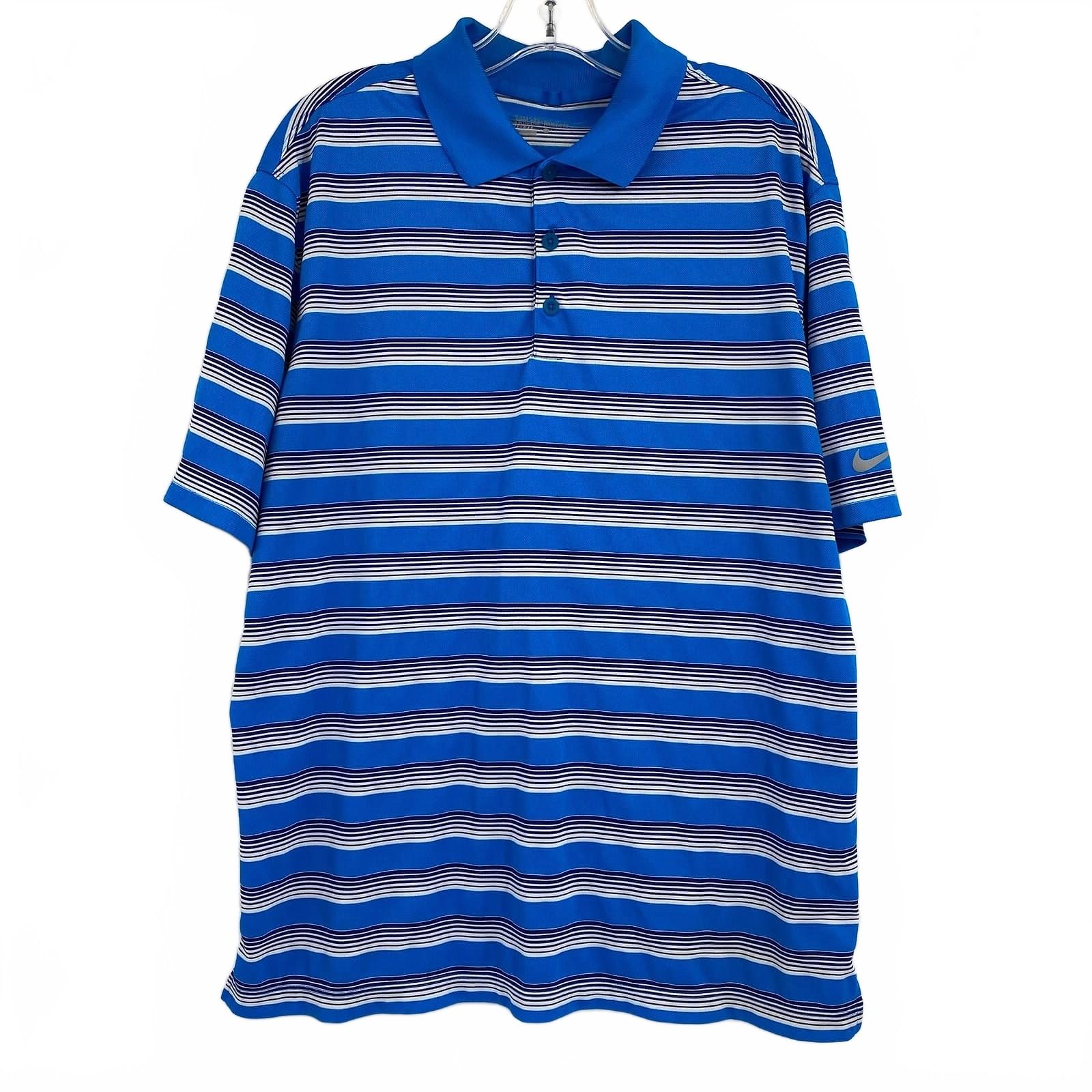 Nike Blue White Striped Short Sleeve Golf Polo