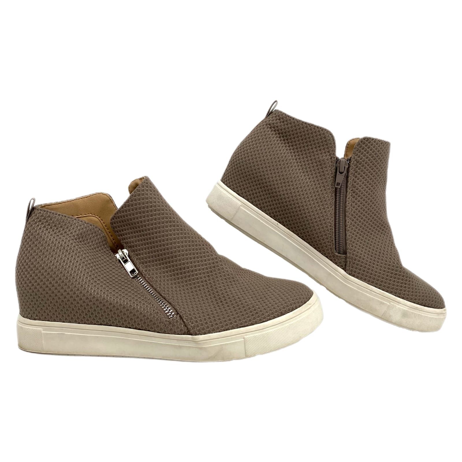 Steve Madden Brown Zip Wedge Sneakers