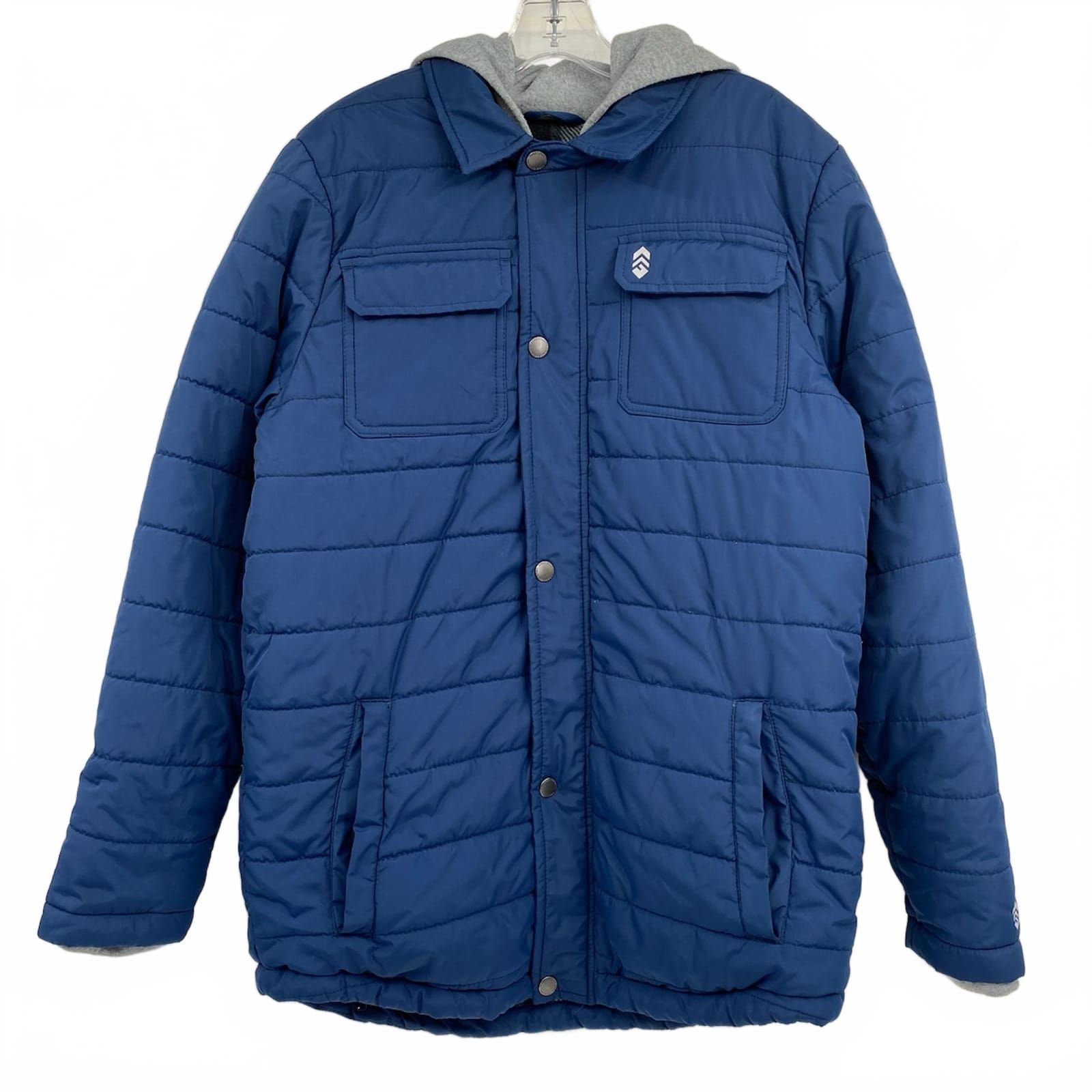 Free Country Blue Gray Layered Hoodie Puffer Jacket