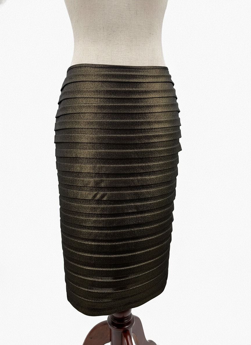 Tadashi Black Gold Tiered Metallic Bodycon Skirt