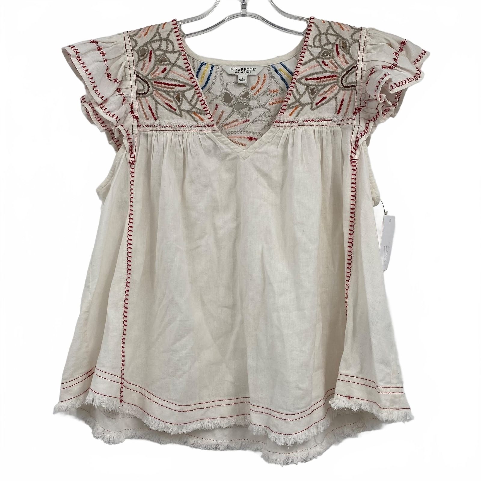 Liverpool White Red Embroidered Blouse
