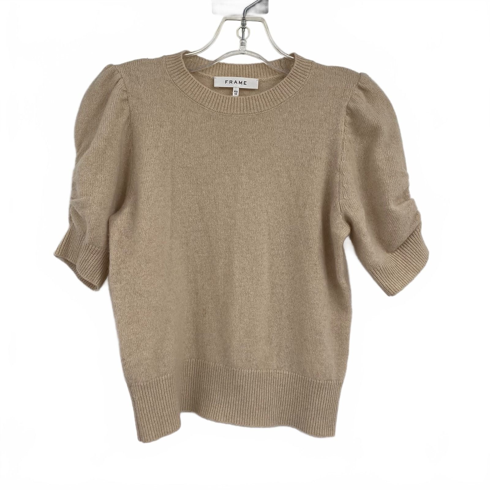 Frame Cashmere Tan Short Sleeve Puff Sleeve Pullover
