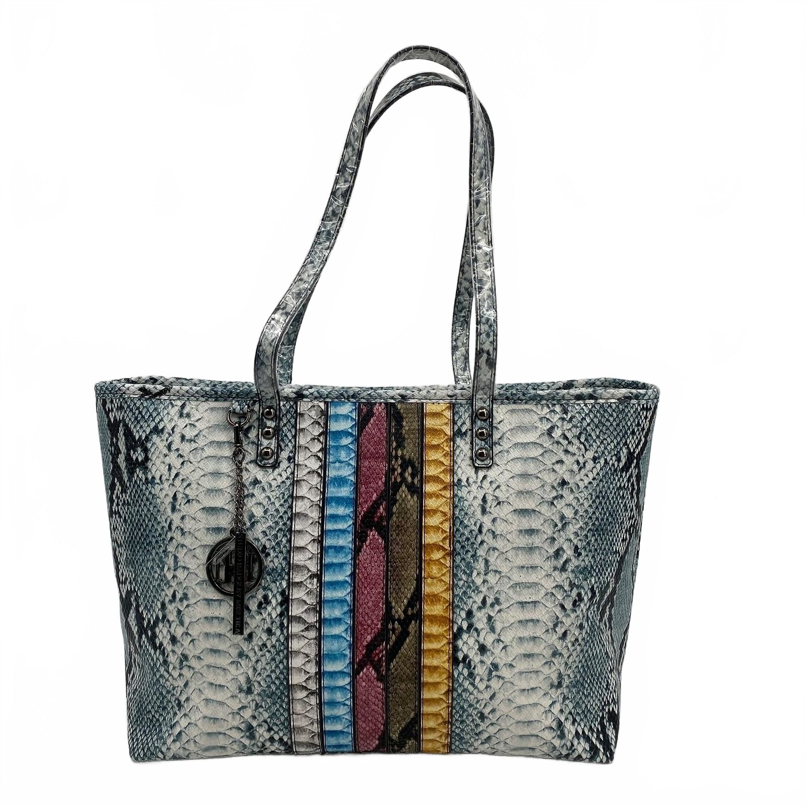 Studio Badgley Blue/Yellow/Gray Animal Print Faux Leather Tote