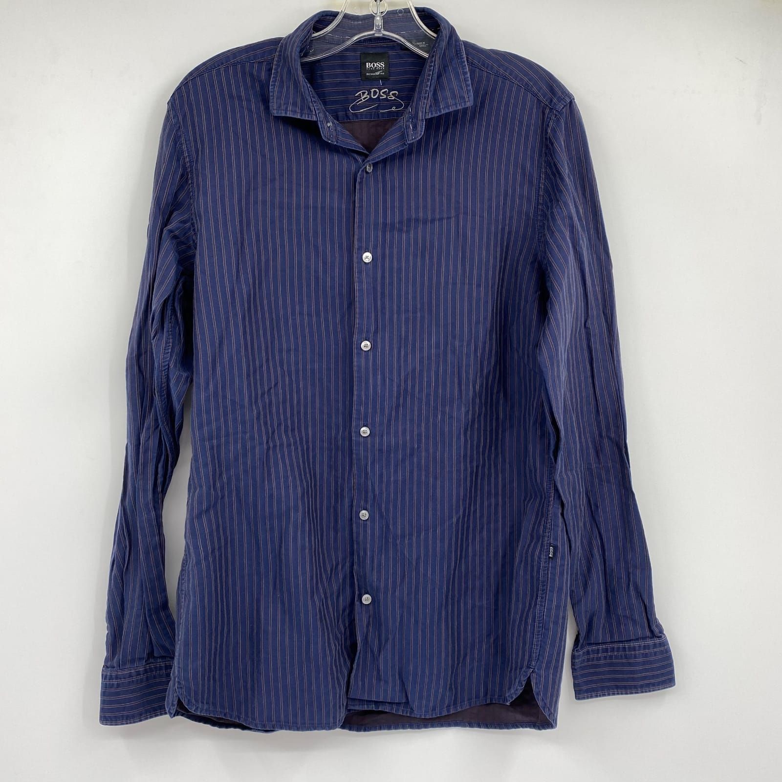 Boss Blue Striped Cotton Button-Down Shirt