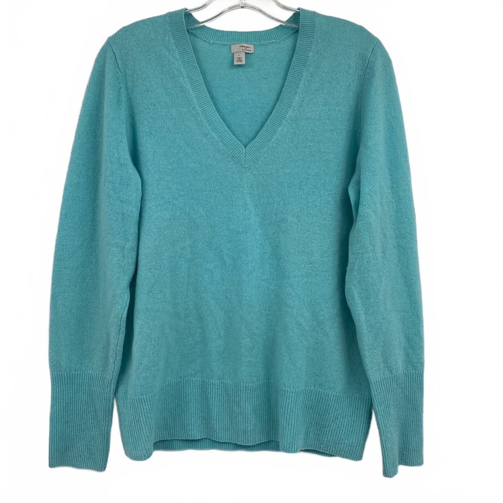 Halogen Blue Cashmere V-Neck Pullover Sweater