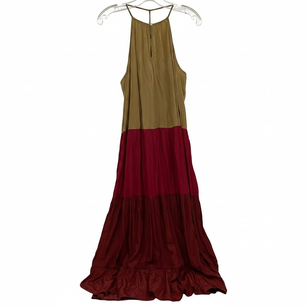 LOFT Beige-Red Halter Neck Colorblock Midi Dress