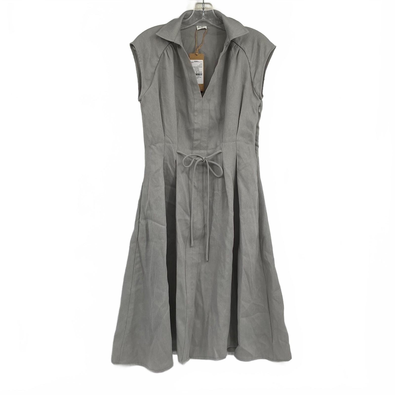 OGL Gray Pleated Collared Midi Dress