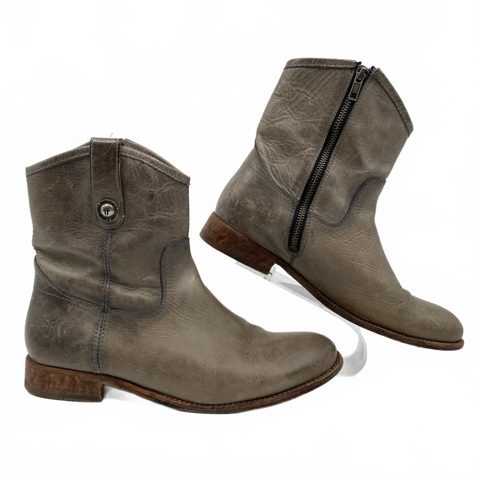Frye Gray Melissa Button Leather Ankle Boots