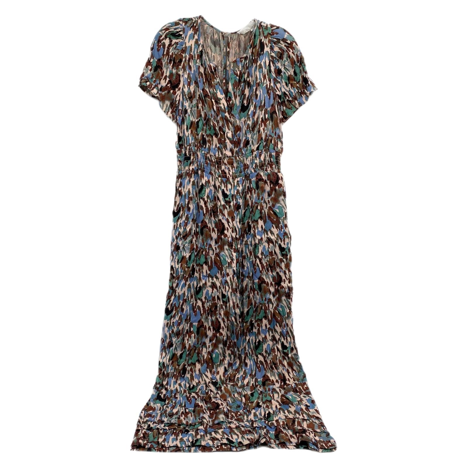 Anthropologie Brown Blue Abstract Print Satin Jumpsuit