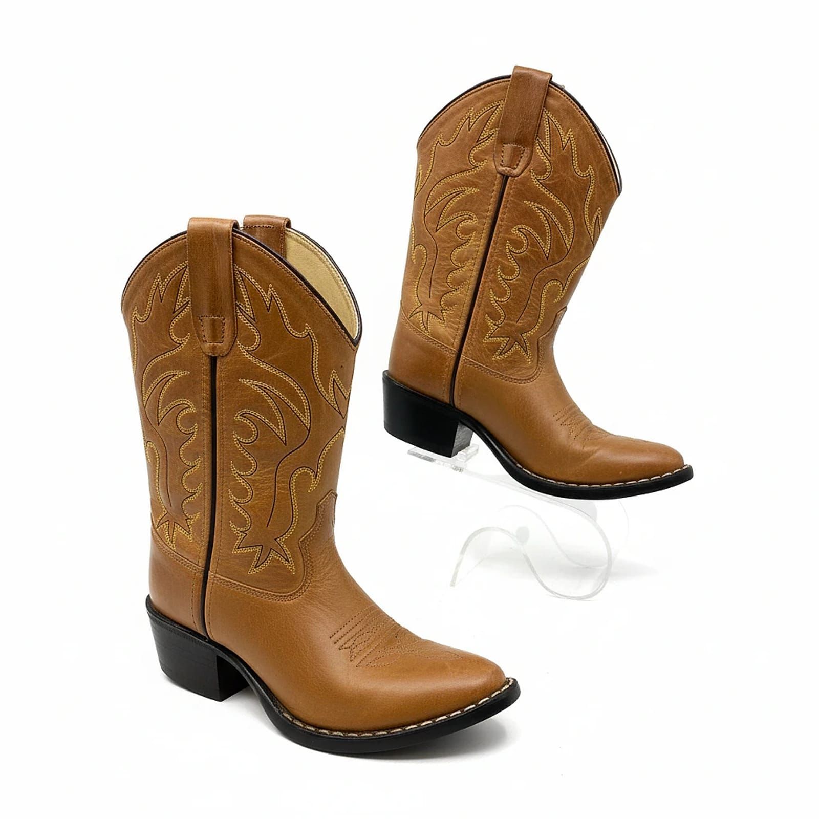 Old West Brown Leather Girls’ Western Boots