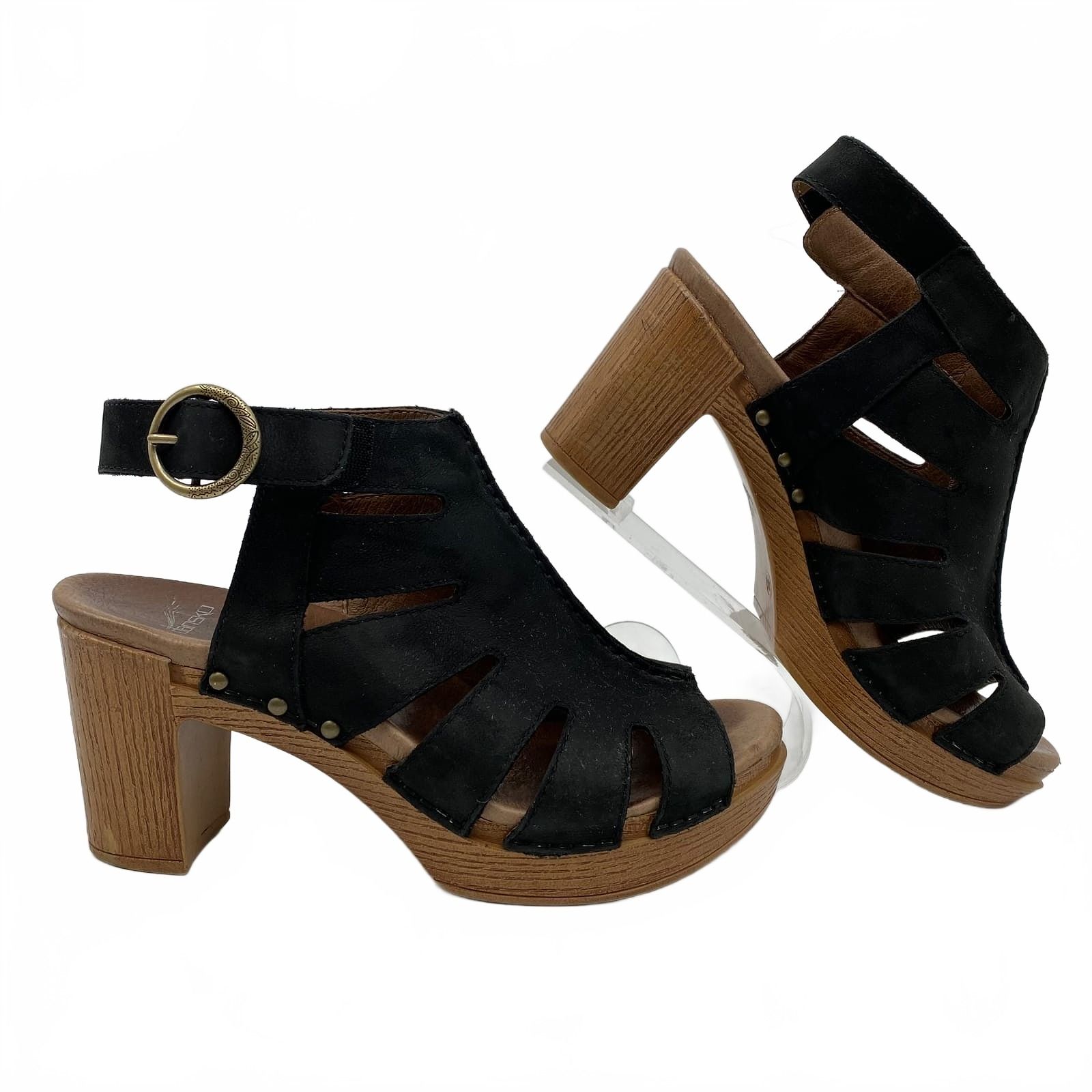 Dansko Black Demetra Peep Toe Heels