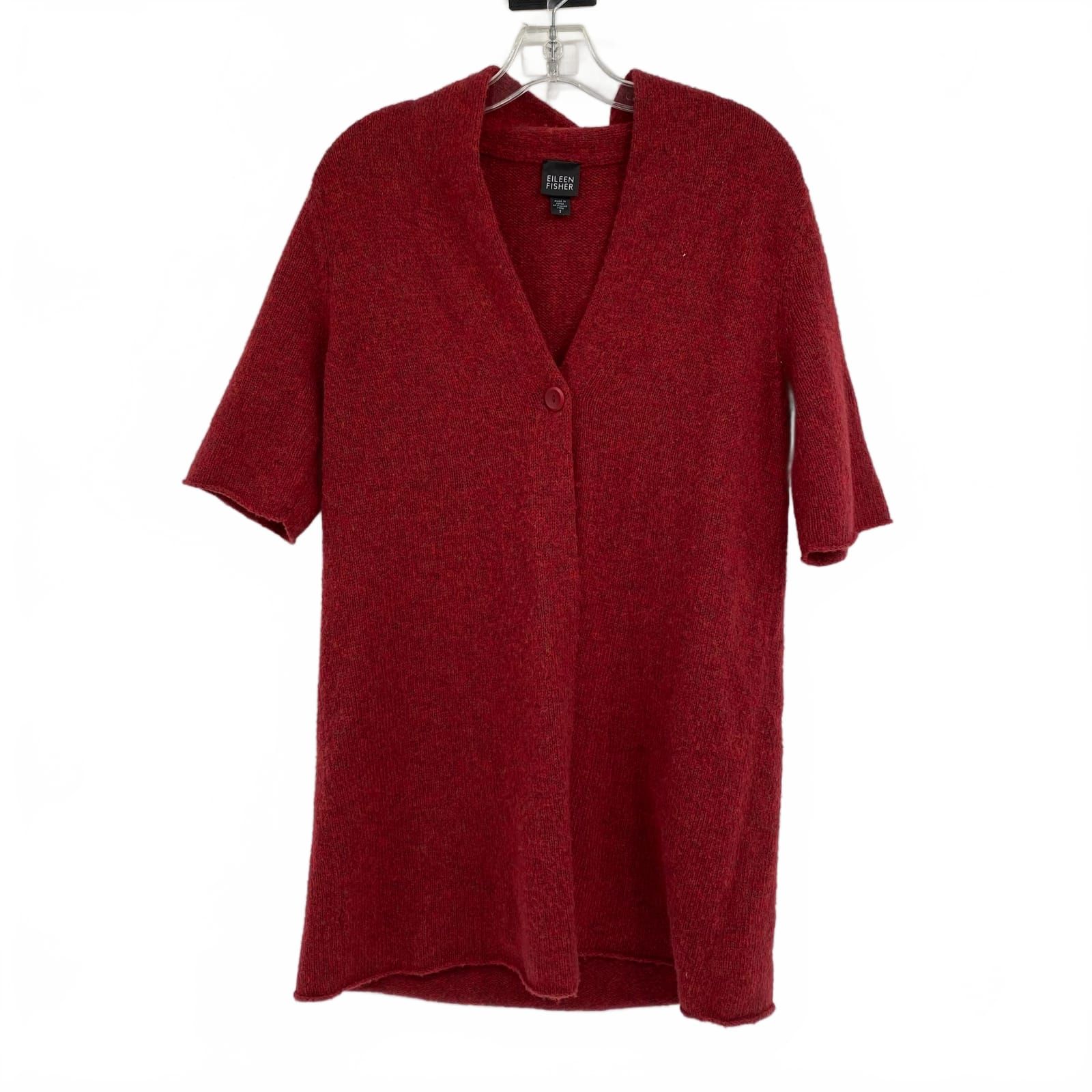 Eileen Fisher Red Wool-Nylon Cardigan