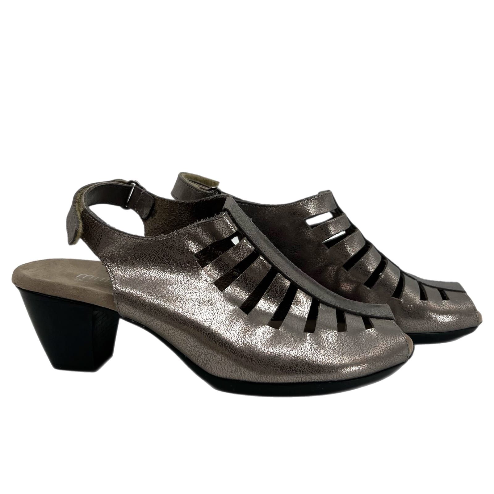 Silver Metallic Block Heel Peep Toe Shoes