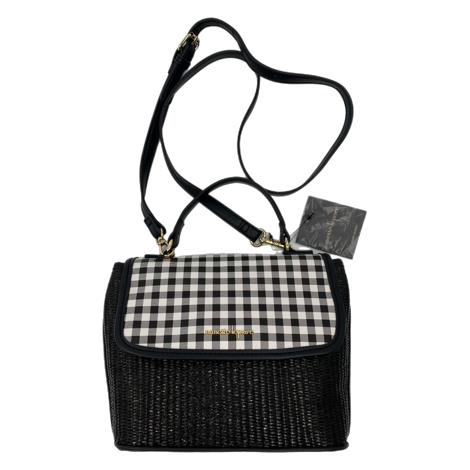 Nanette Lepore Black White Woven Gingham Crossbody Bag