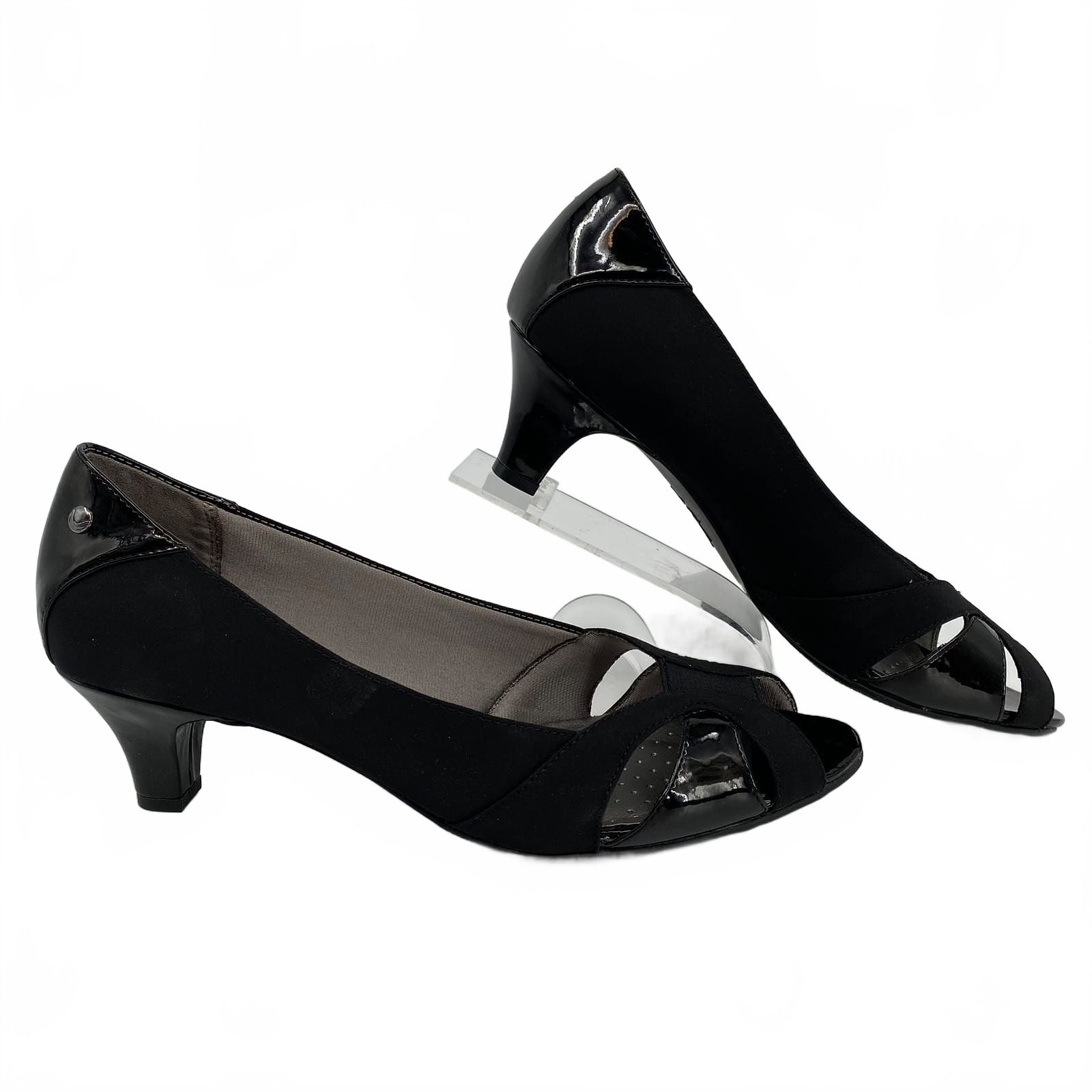 Life Stride Black Lorna Peep Toe Kitten Heels