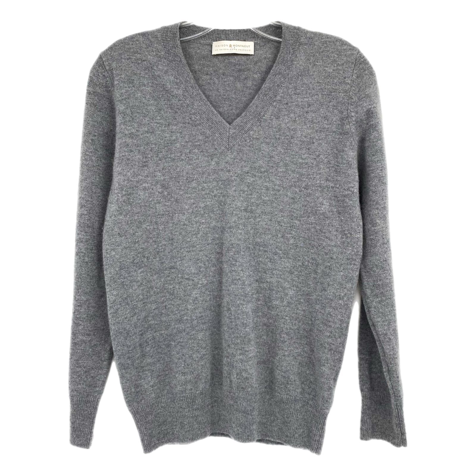Maison Montaggut Gray Cashmere V-Neck Sweater