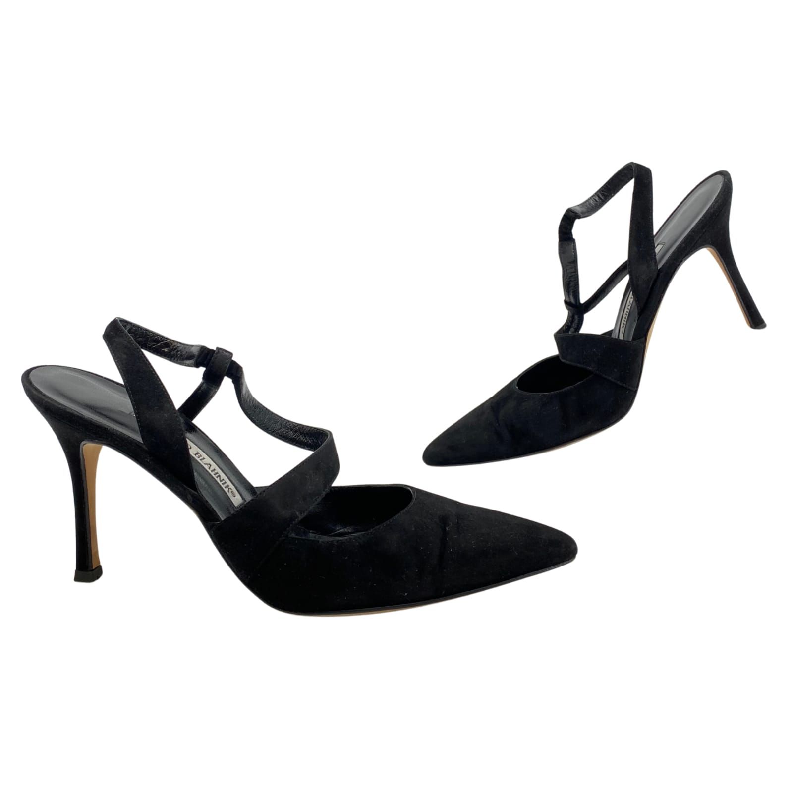 Manolo Blahnik Black Leather Cone Heel Pumps