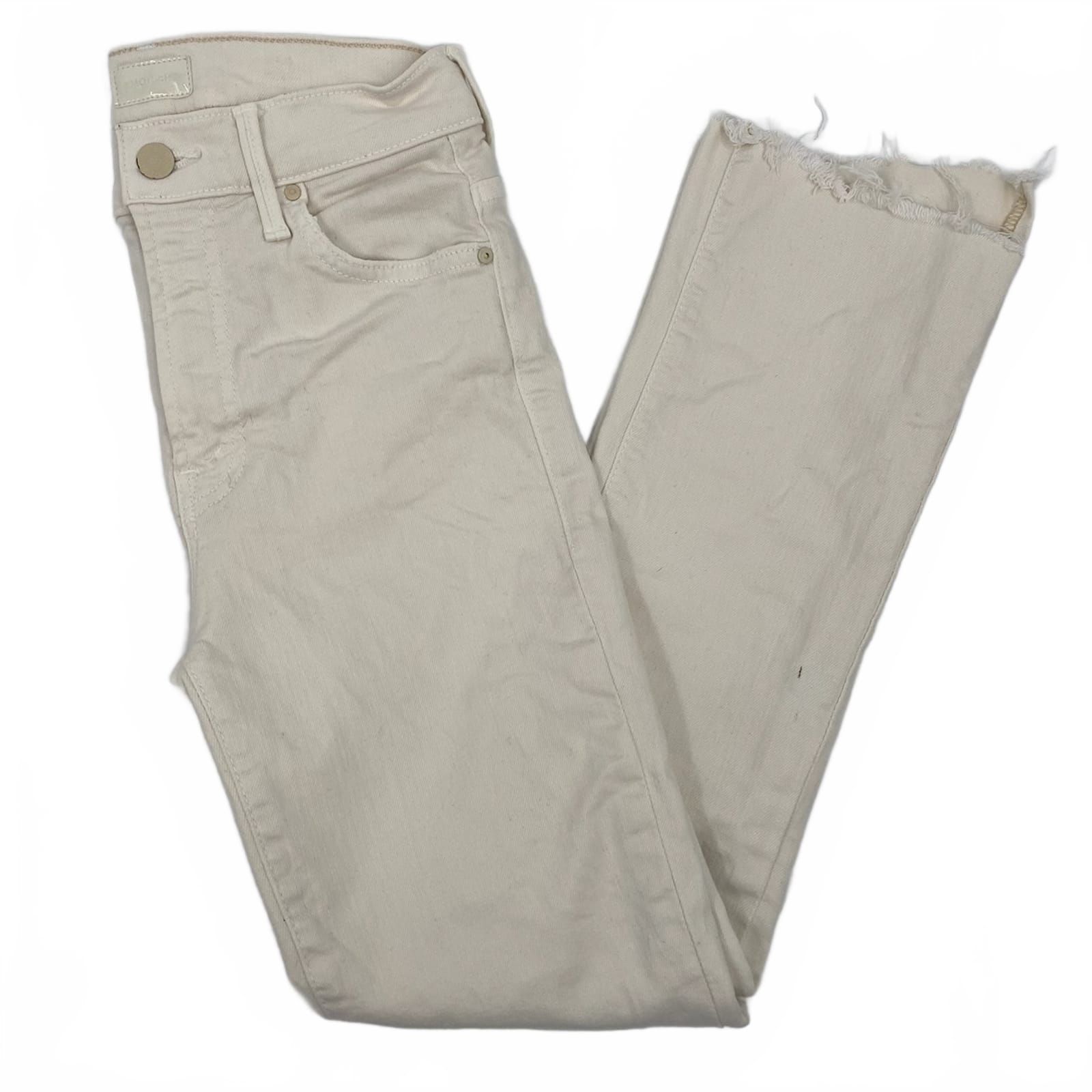 MOTHER Cream Insider Crop Step Fray Jeans