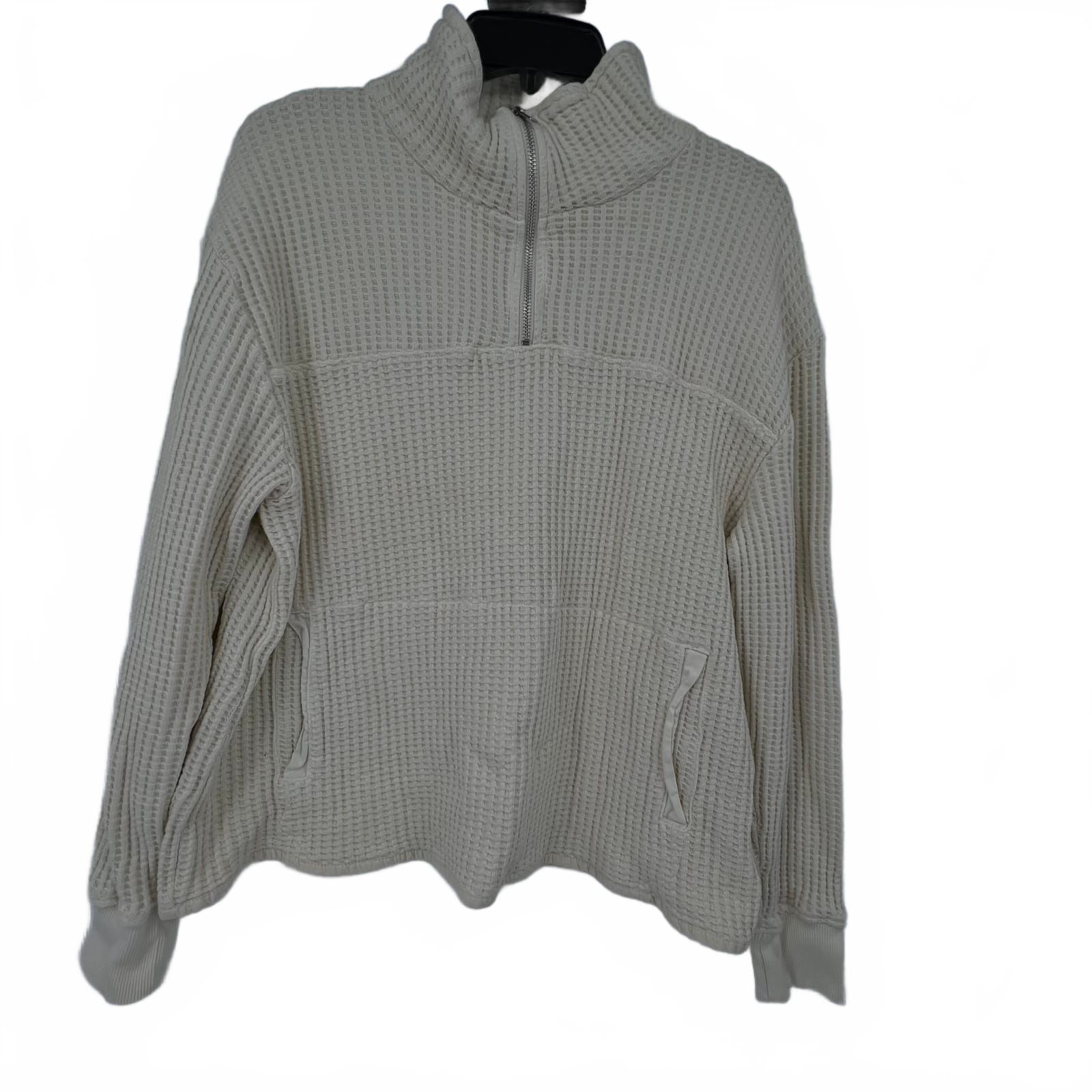 Mate Beige Cotton Waffle Knit Quarter Zip Sweater