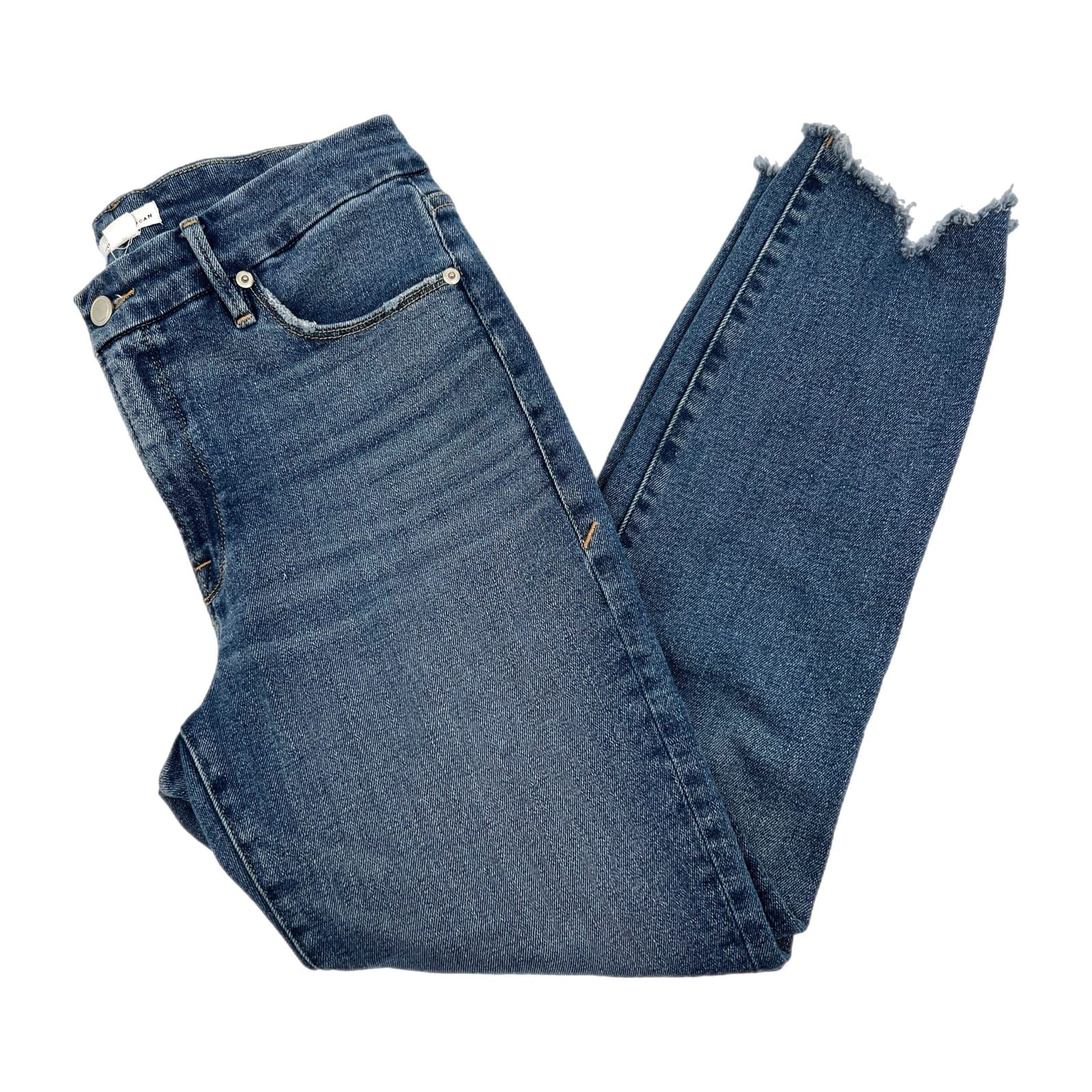 Good American Blue Fray Hem Skinny Jeans