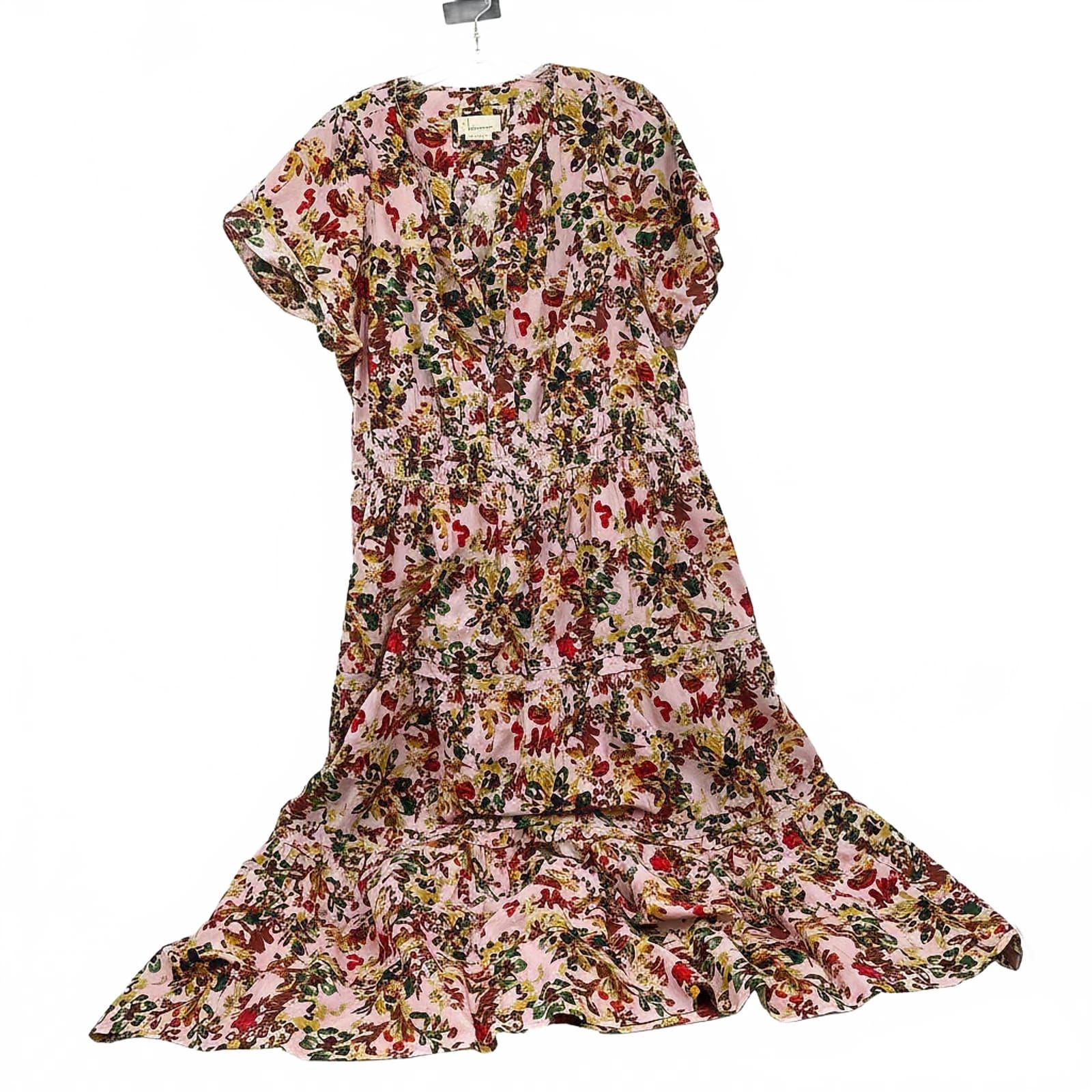 Anthropologie Pink-Red Floral Maxi Dress