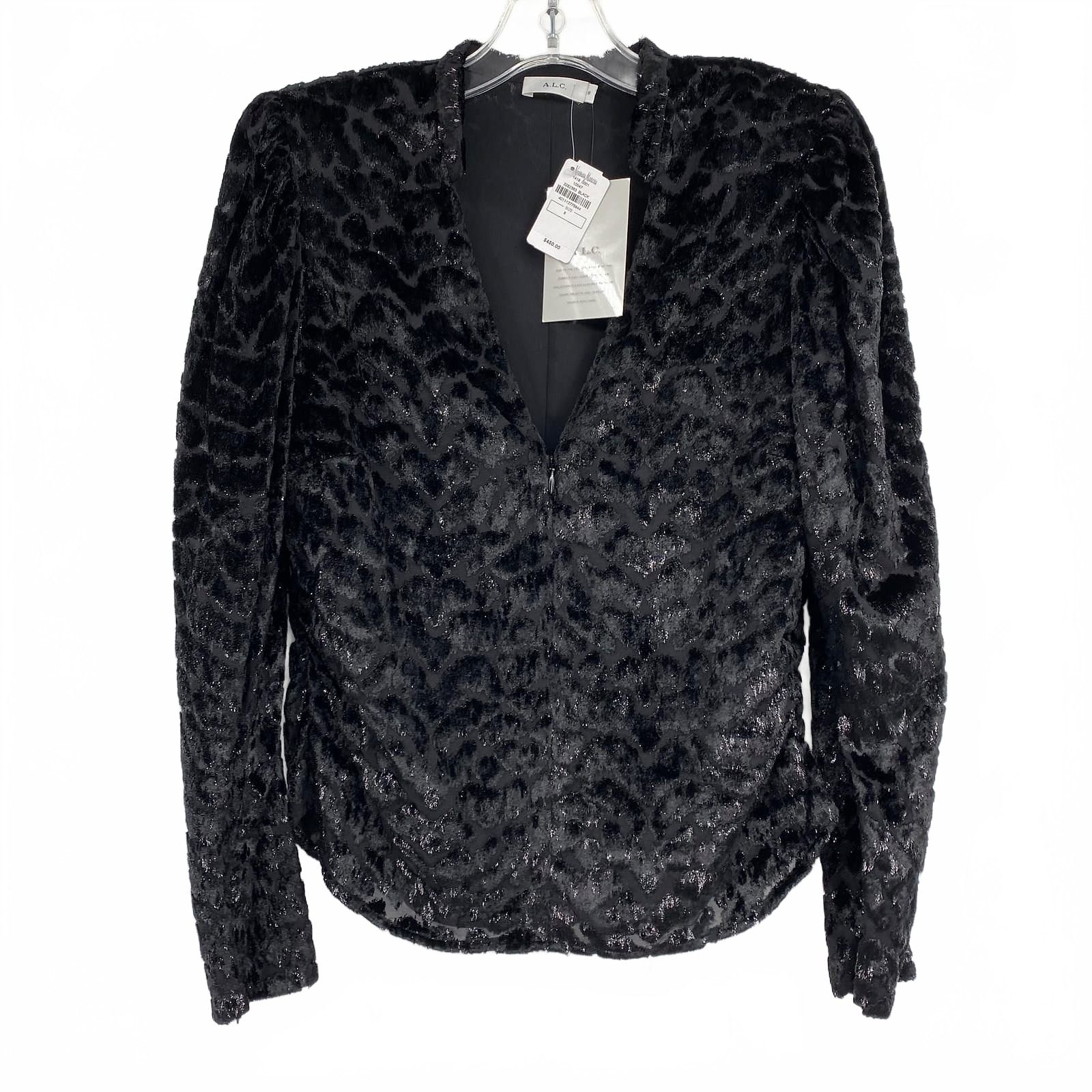 A.L.C. Black Velvet Zipper Accent Blouse
