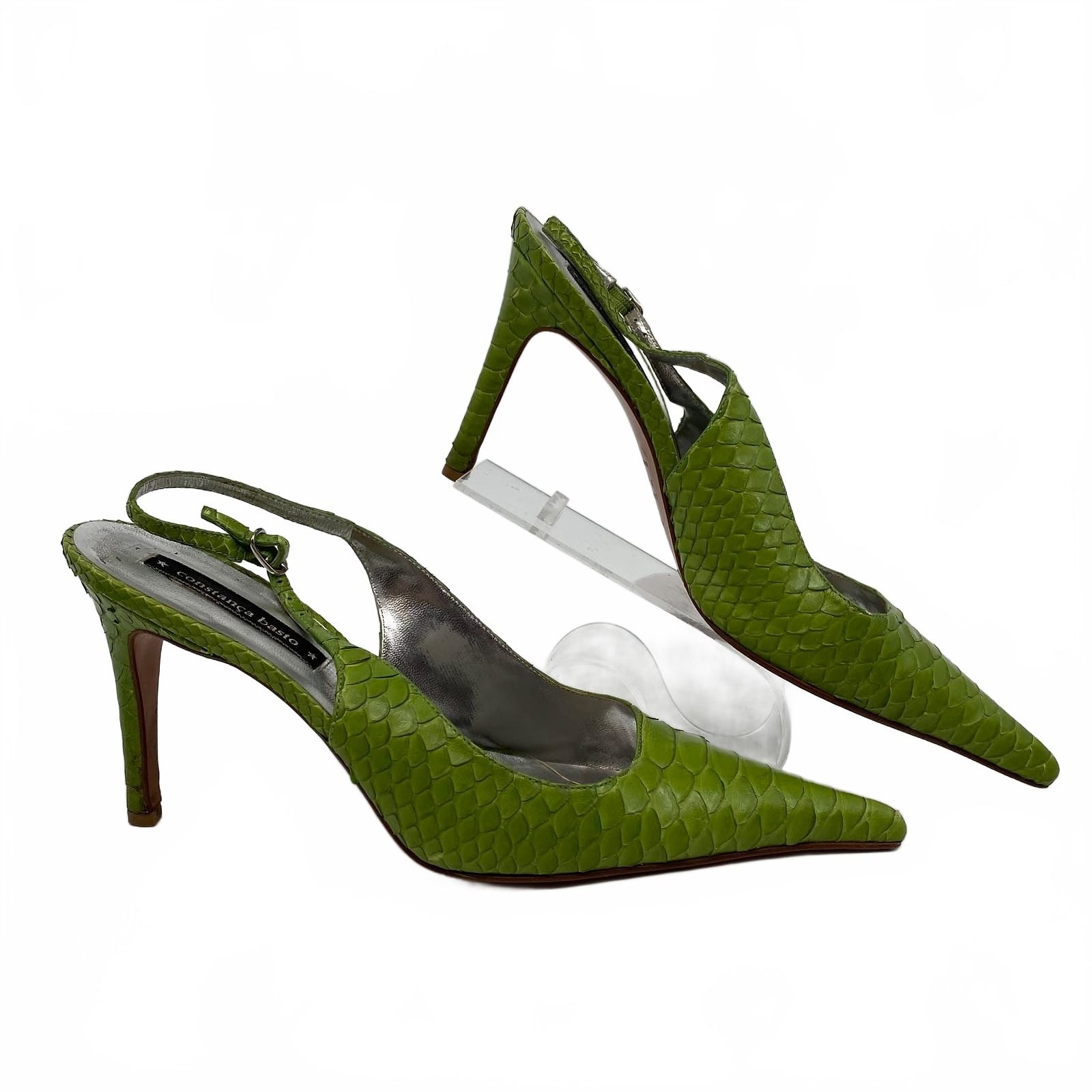 Costanca Basto Green Leather Slingback Heels