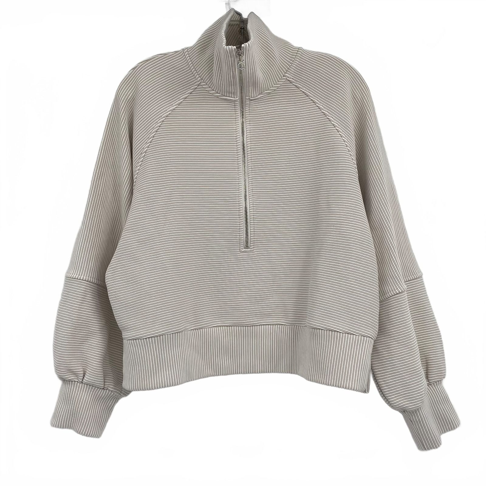 Varley Beige White Striped Milano Half Zip Pullover Sweatshirt