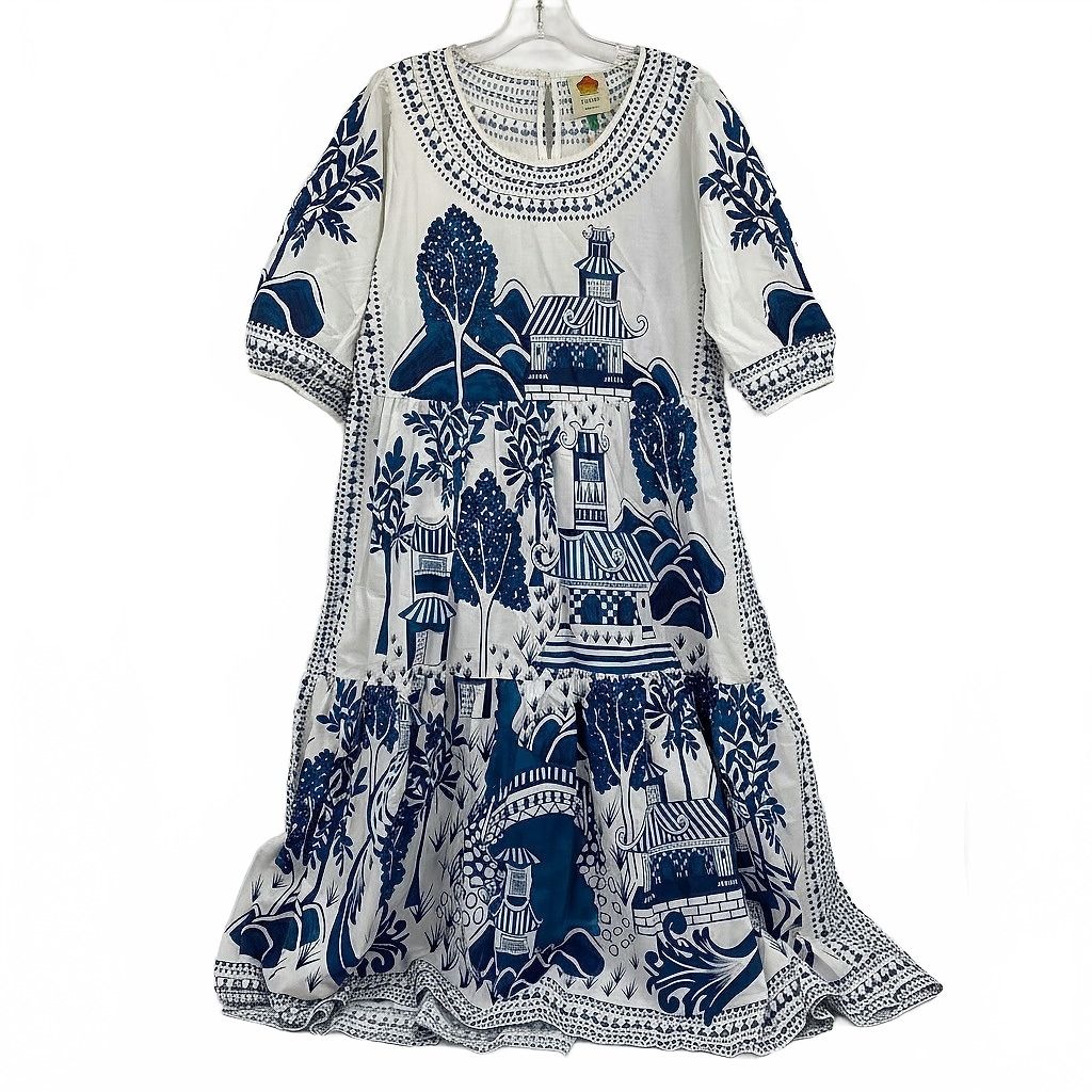 FARM Rio White Blue Ancient Garden Maxi Dress