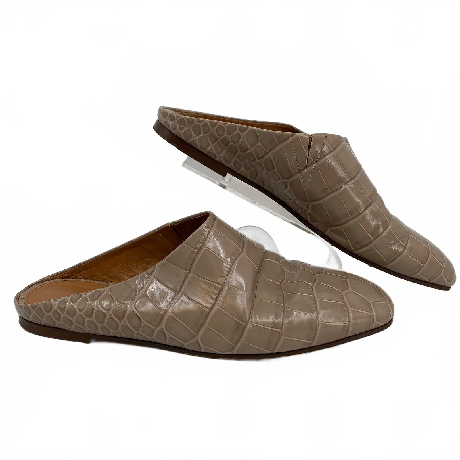 Emme Parsons Taupe Croc-Embossed Mules