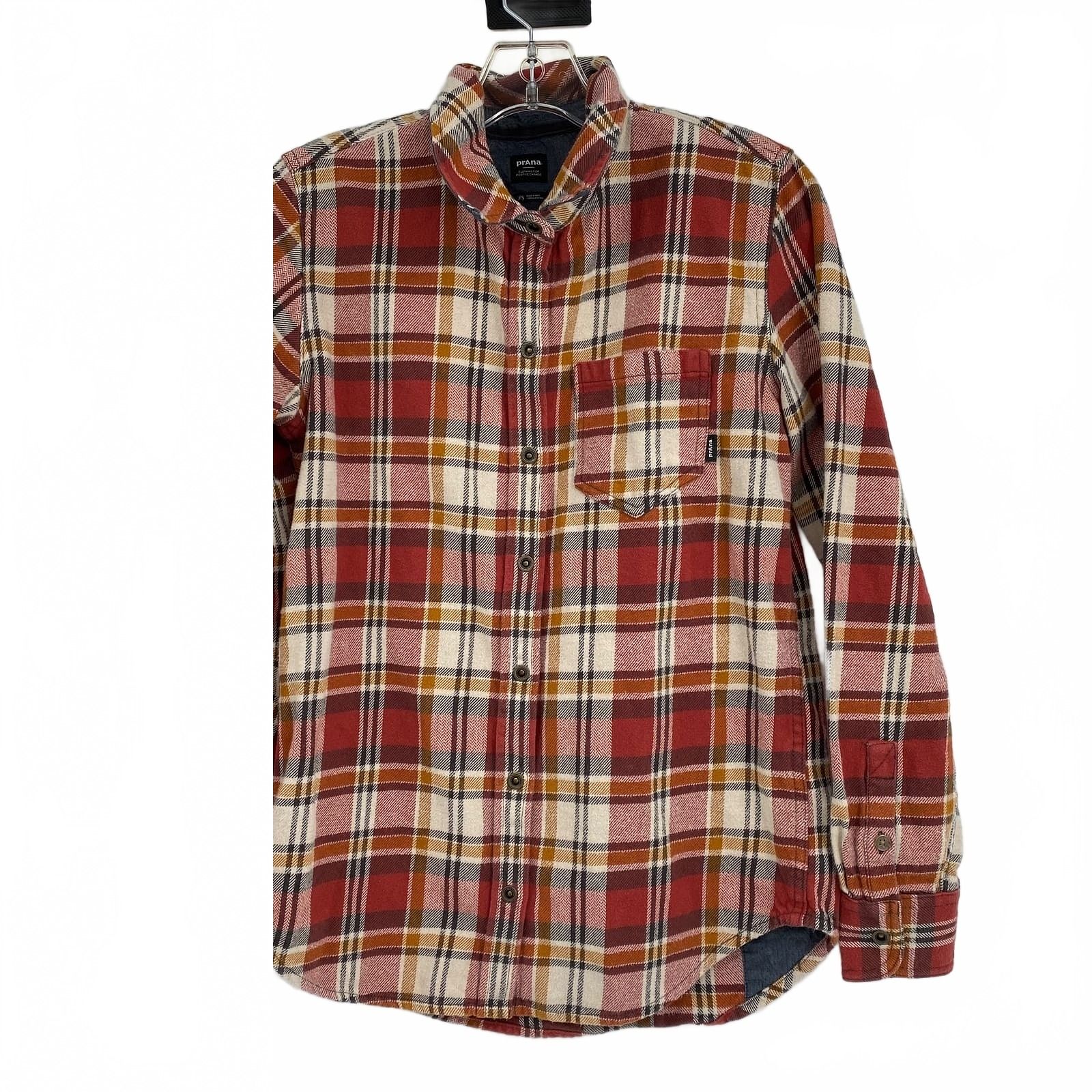 Prana Red/Orange Plaid Long Sleeved Button Up