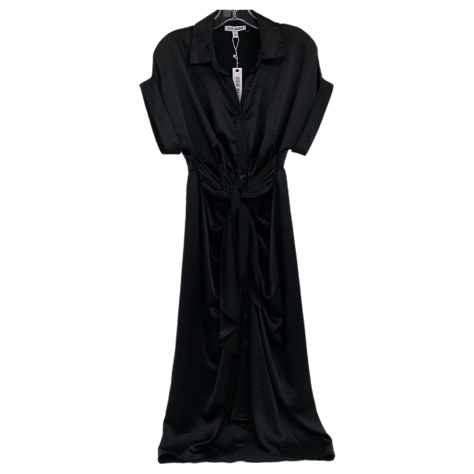Steve Madden Black Satin Button Front Midi Dress