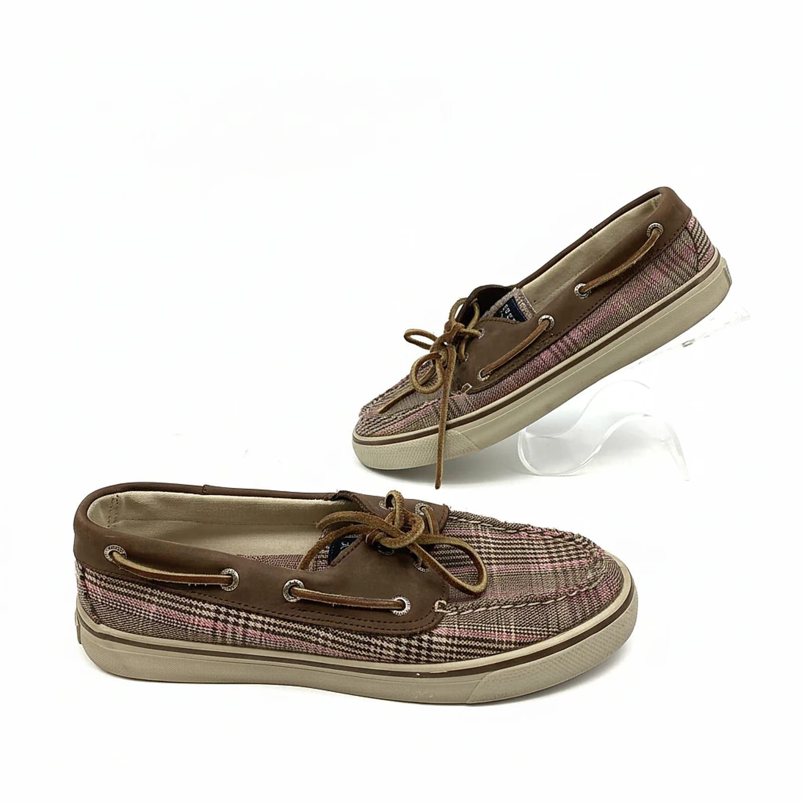Sperry Brown Pink Canvas Leather Boat Shoe