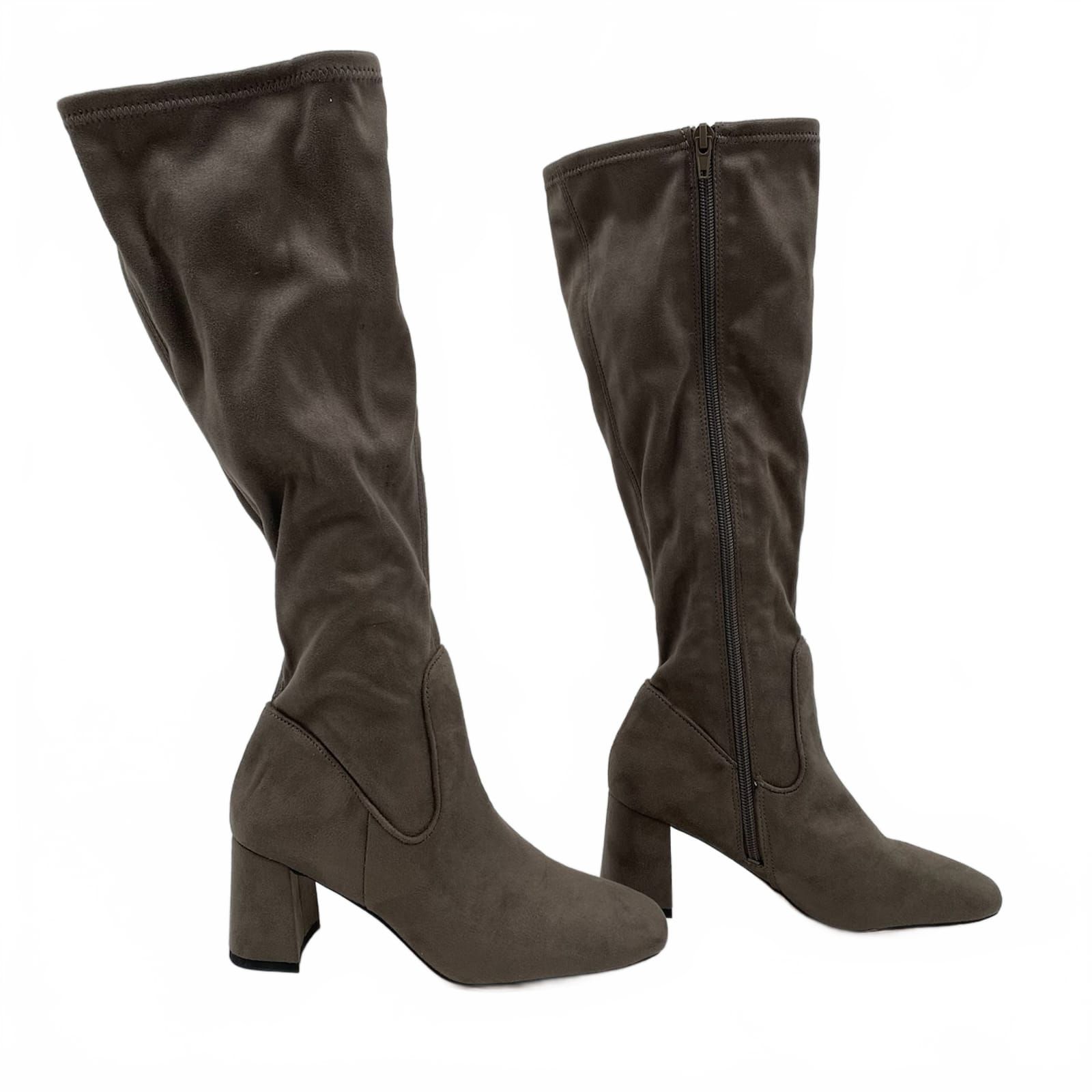 Nordstrom Rack Gray Faux Suede Heeled Knee-High Boots