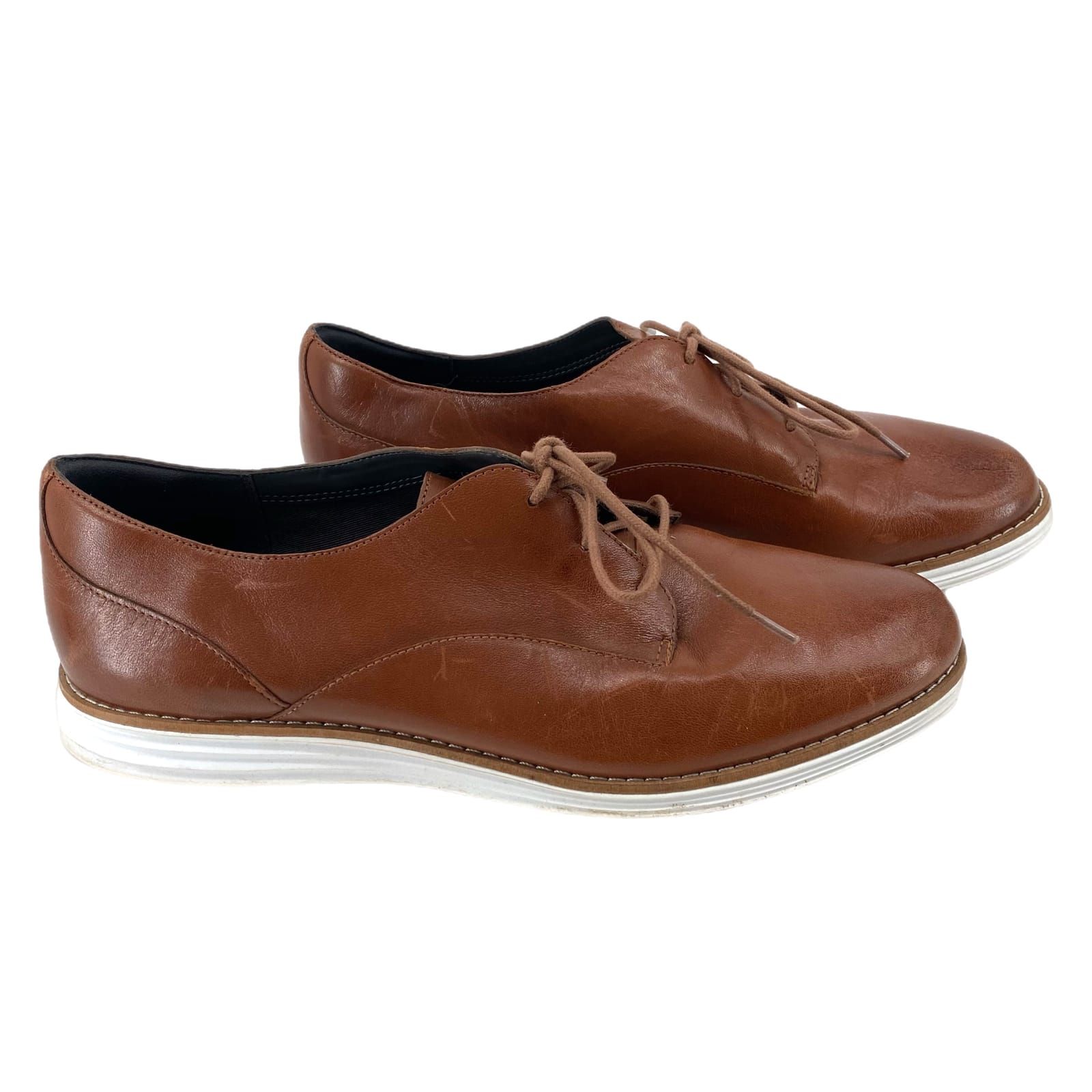 Tan Lace Up Almond Toe Dress Loafers