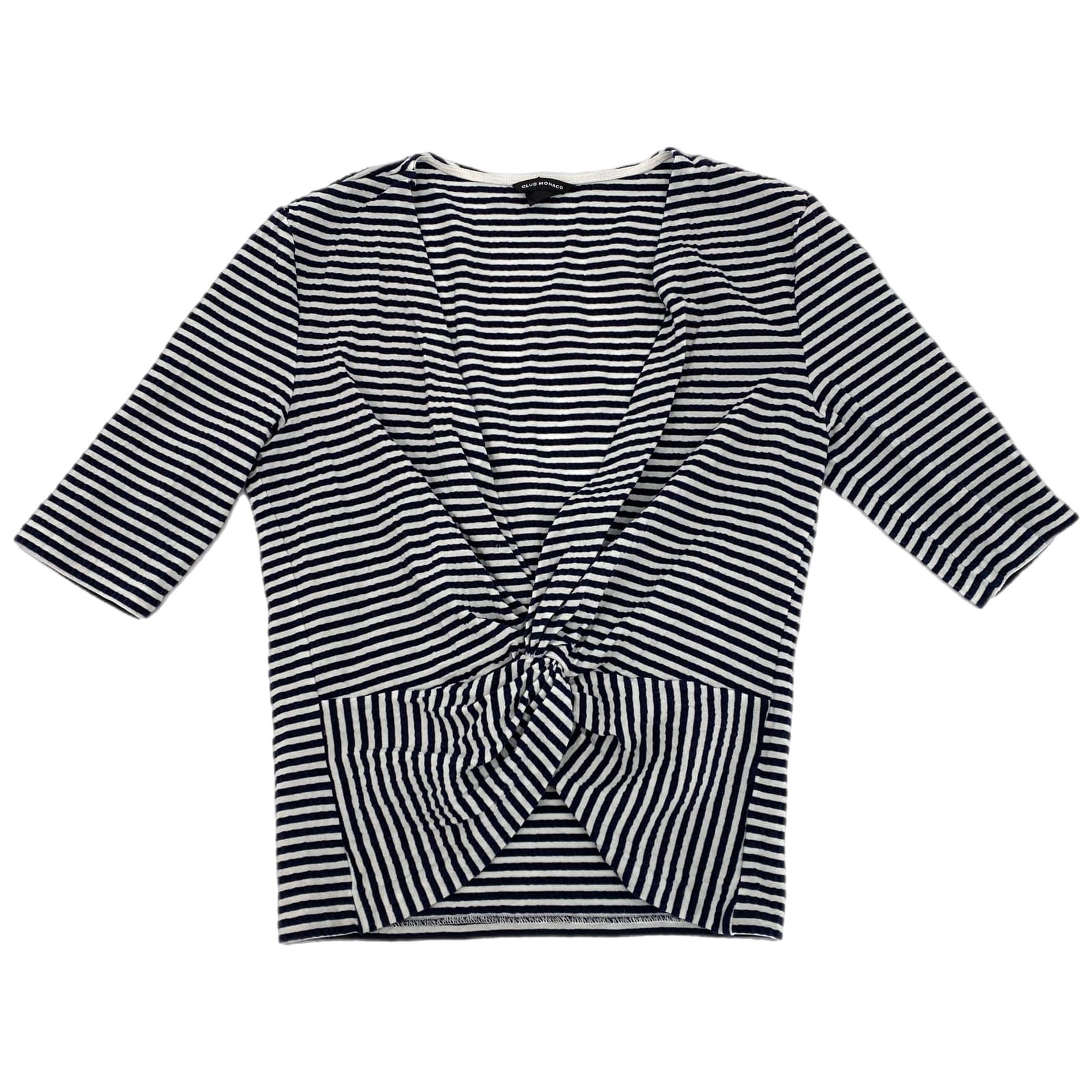 Club Monaco Blue Striped Twist Front Crop Top