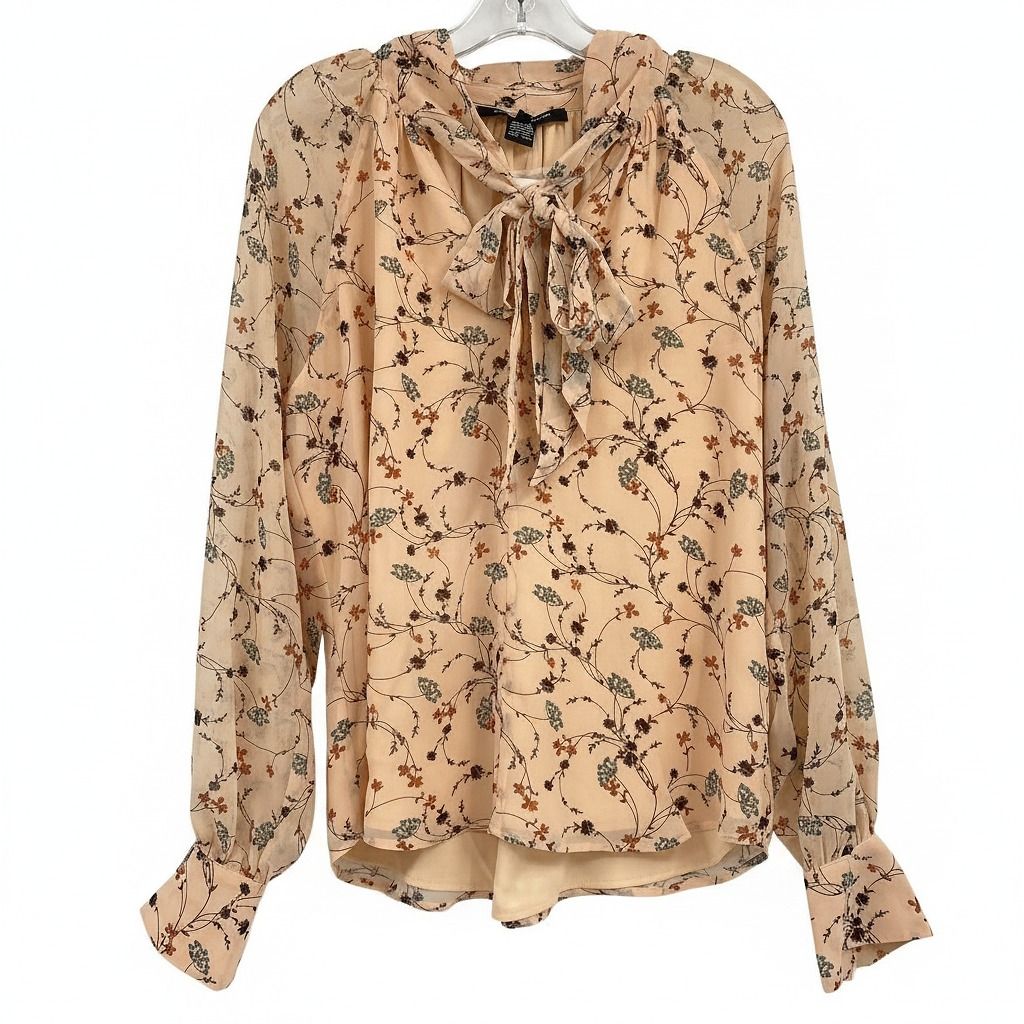 French Connection Orange Floral Tie Neck Blouse