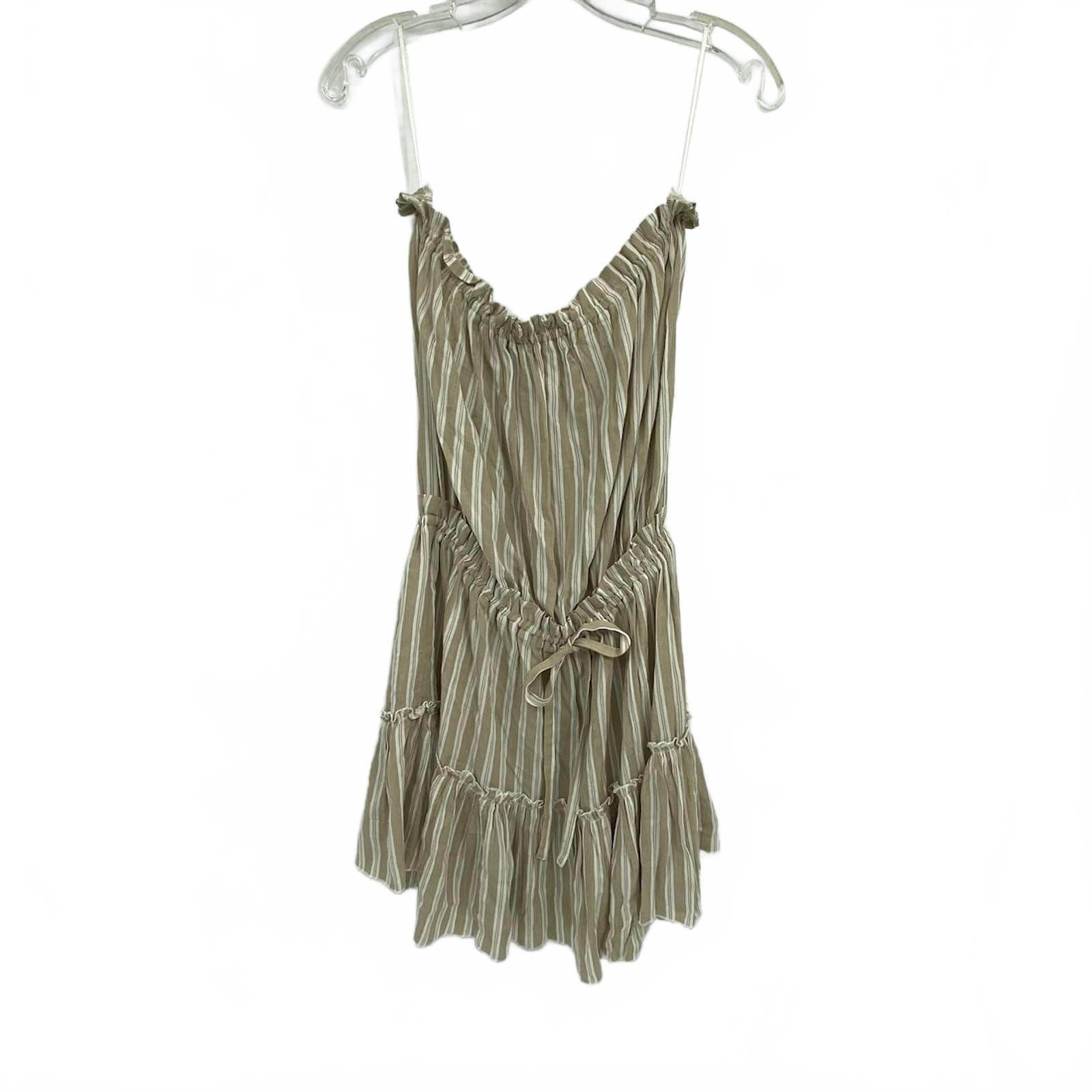 Saks Fifth Avenue Beige/White Striped Strapless Dress