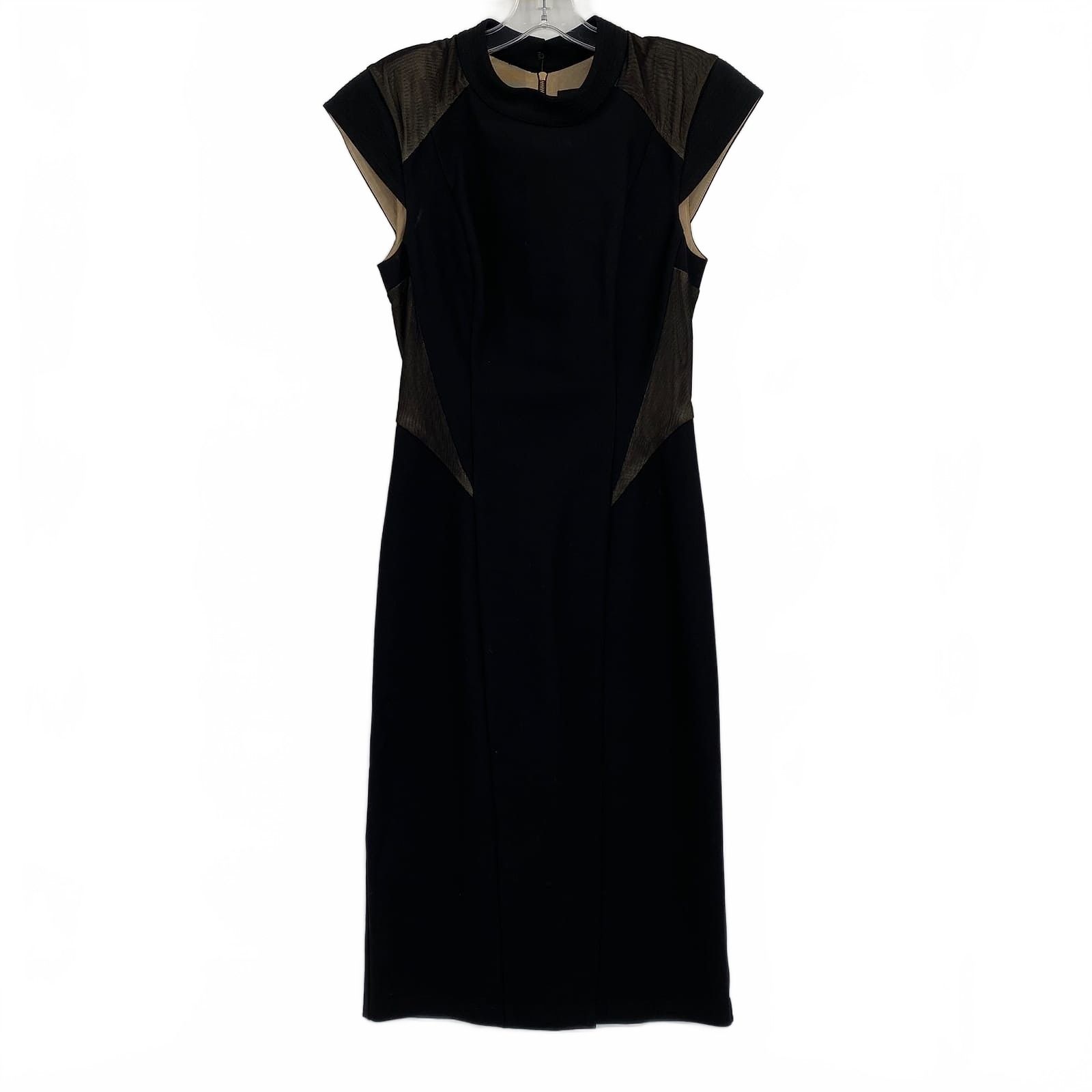 ABS Allen Schwartz Black Mesh Accent Pencil Midi Dress