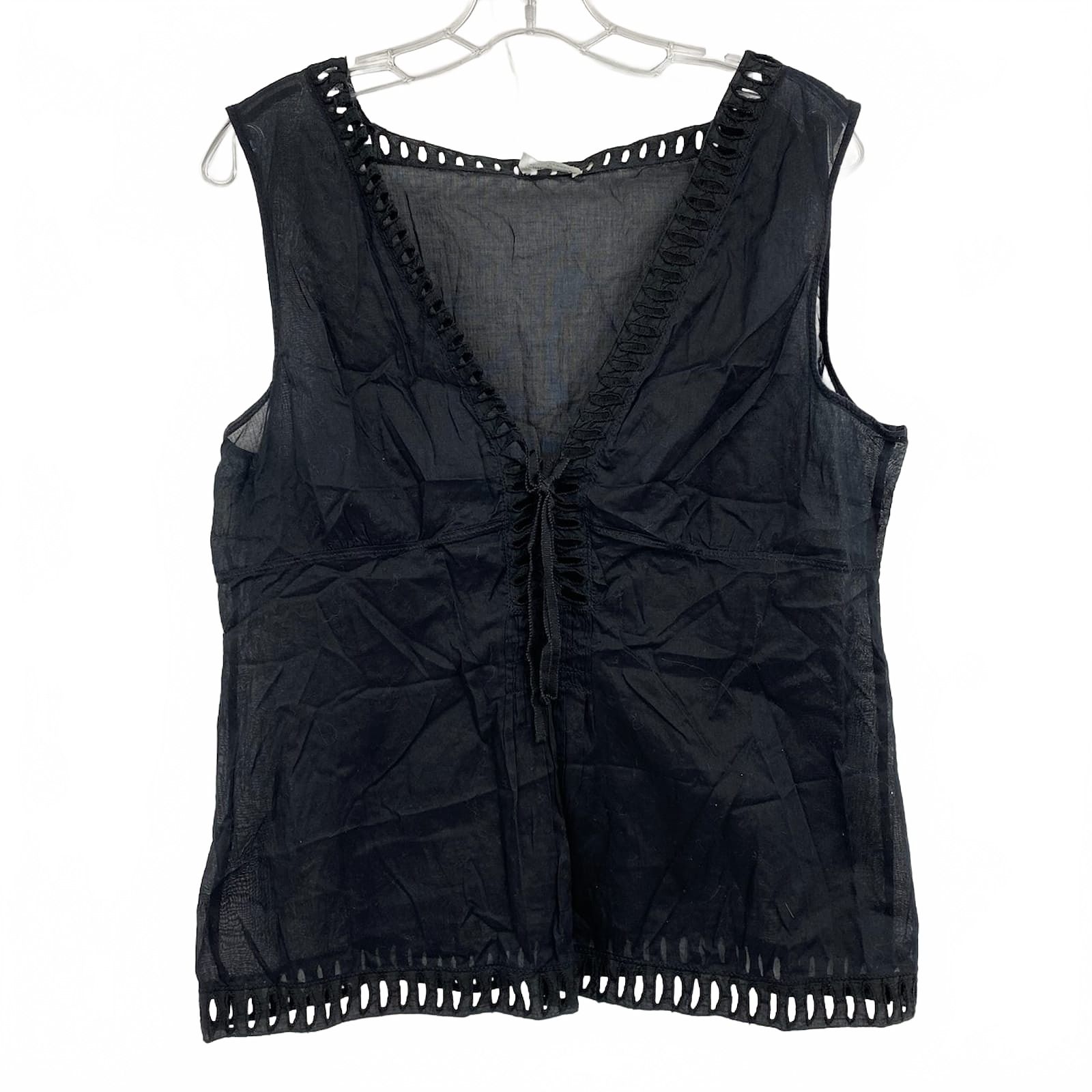 Philosophy di Alberta Ferretti Black Tank Top Sheer Eyelet Lace-Up Front