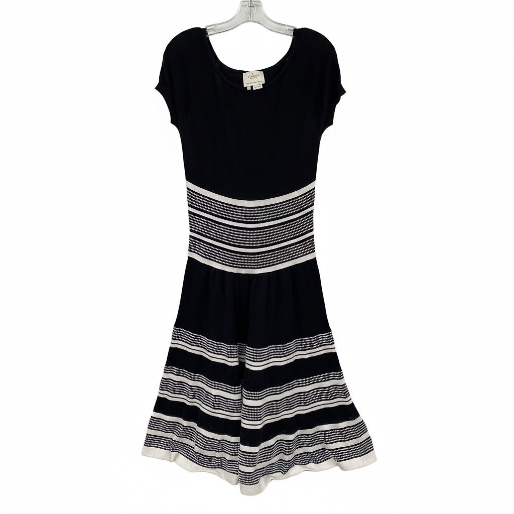 Kate Spade Black White Striped Knit Midi Dress