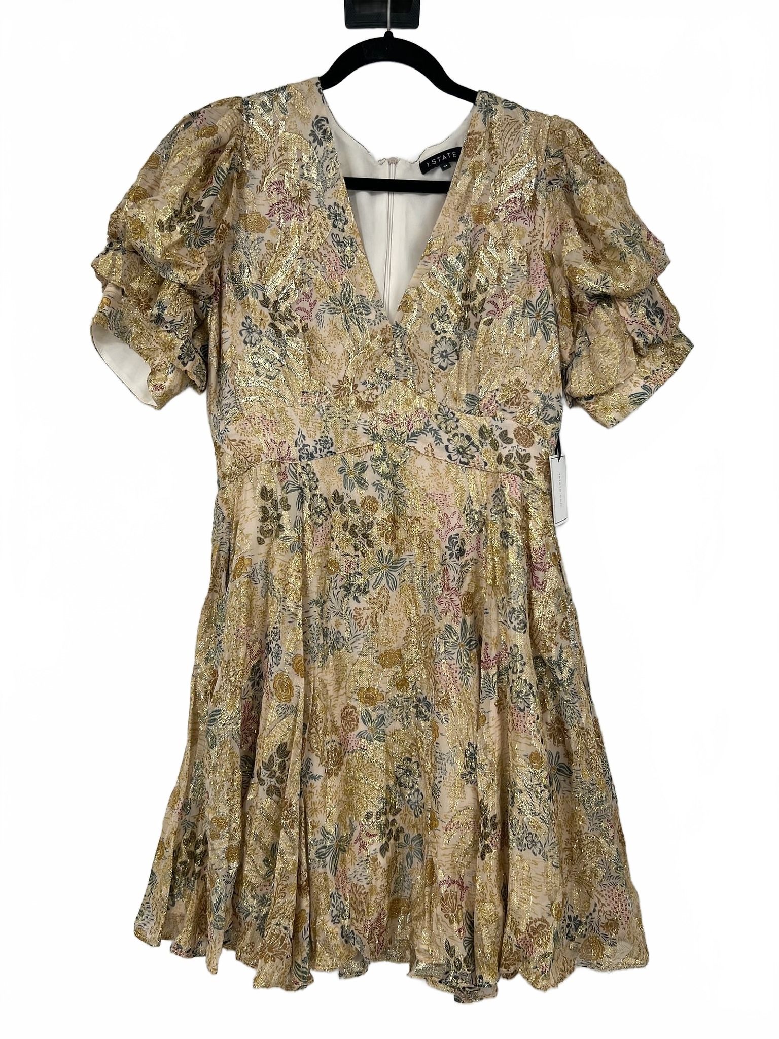 1. State Gold & Green Printed V-Neck Midi Dress