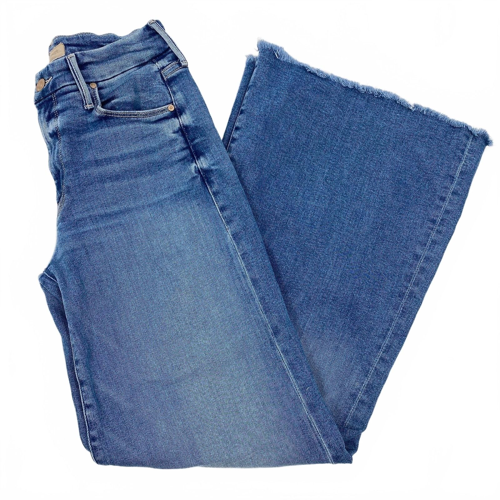 Mother Light Wash The Roller Fray Flare Jeans