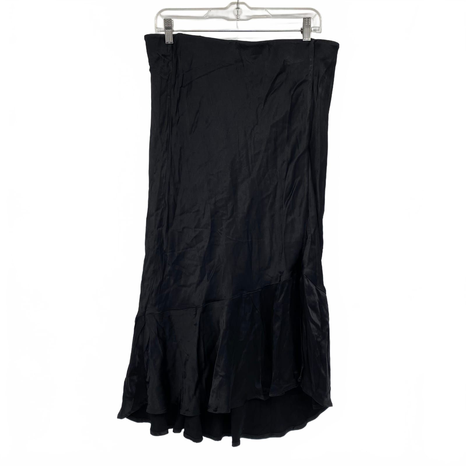 Anthropologie Black Viscose Satin Midi Skirt