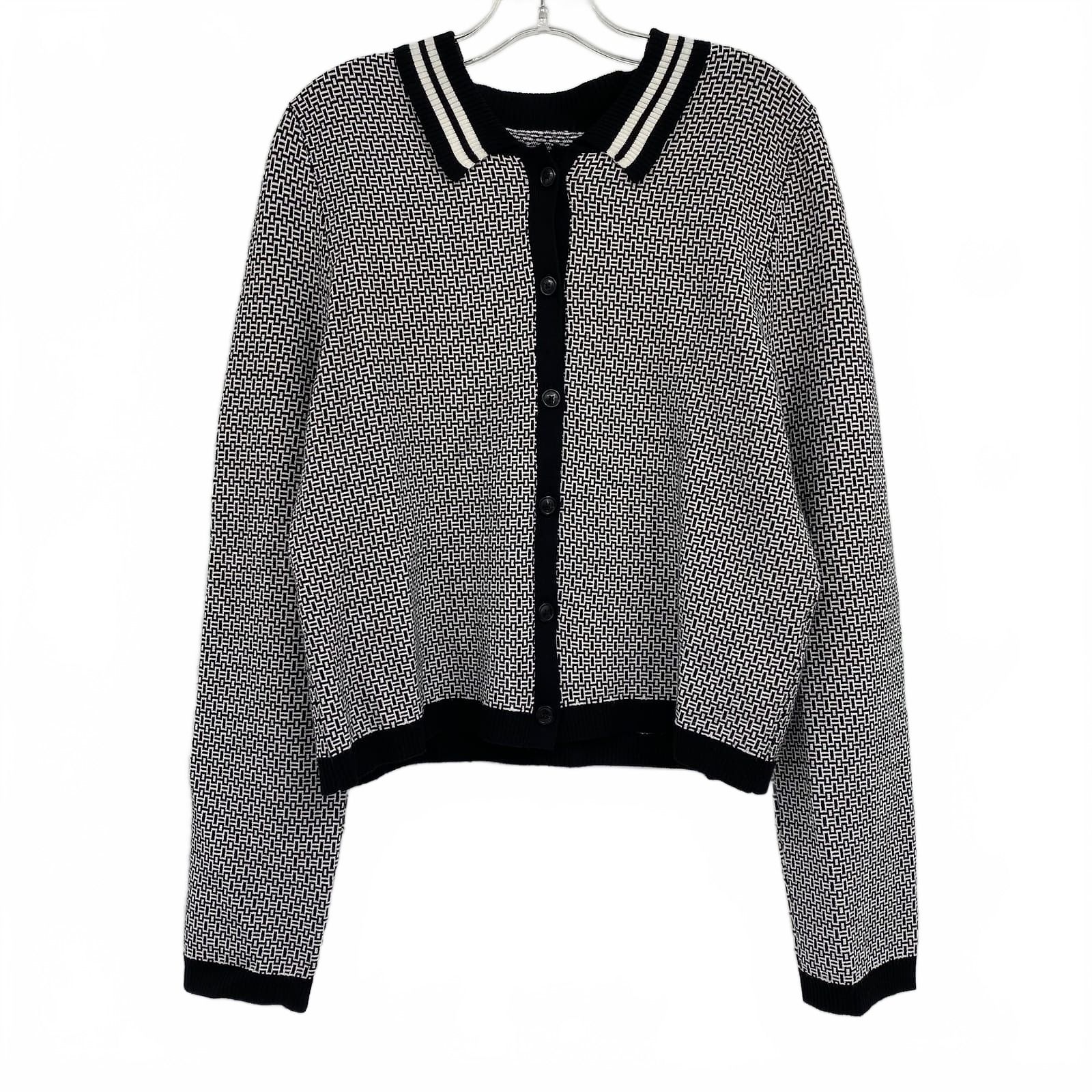 Maeve Black White Cardigan Geometric Pattern