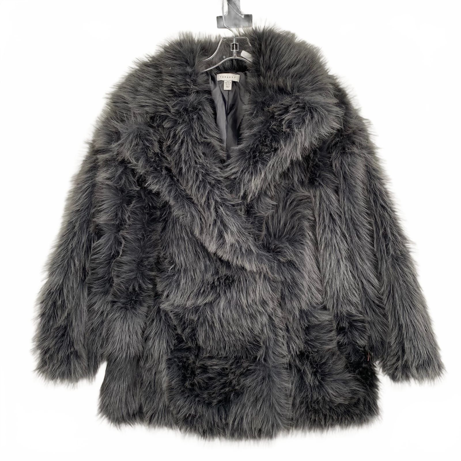 Topshop Gray Faux Fur Coat